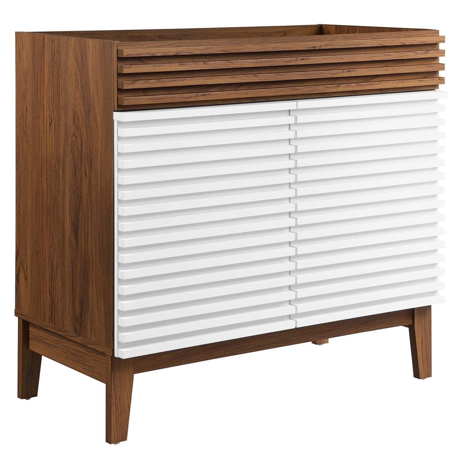 Modway Render 35″ MDF and Particleboard Bathroom Vanity Cabinet in White/Walnut