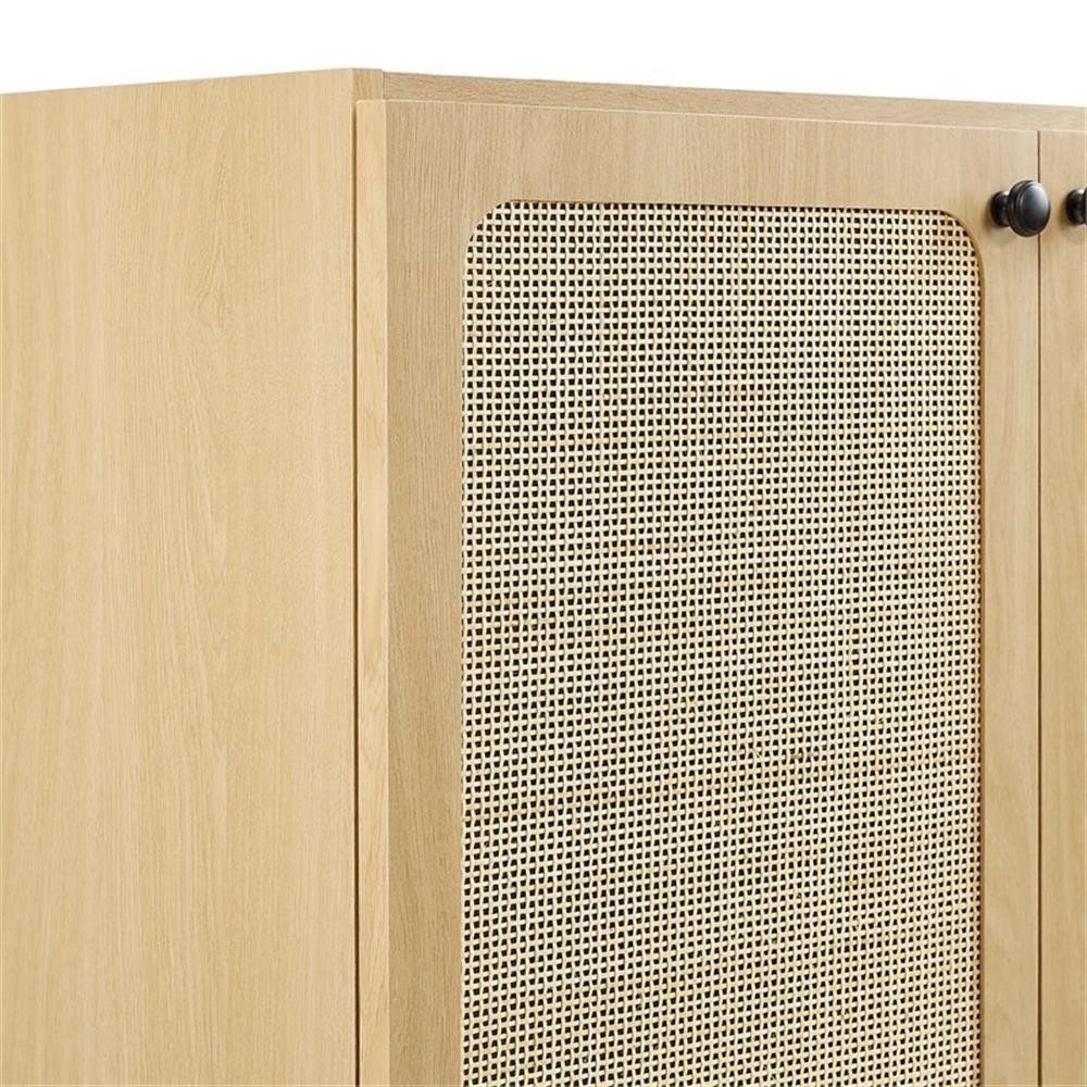Pemberly Row 30″ Wood & Rattan Bathroom Vanity Cabinet in Oak