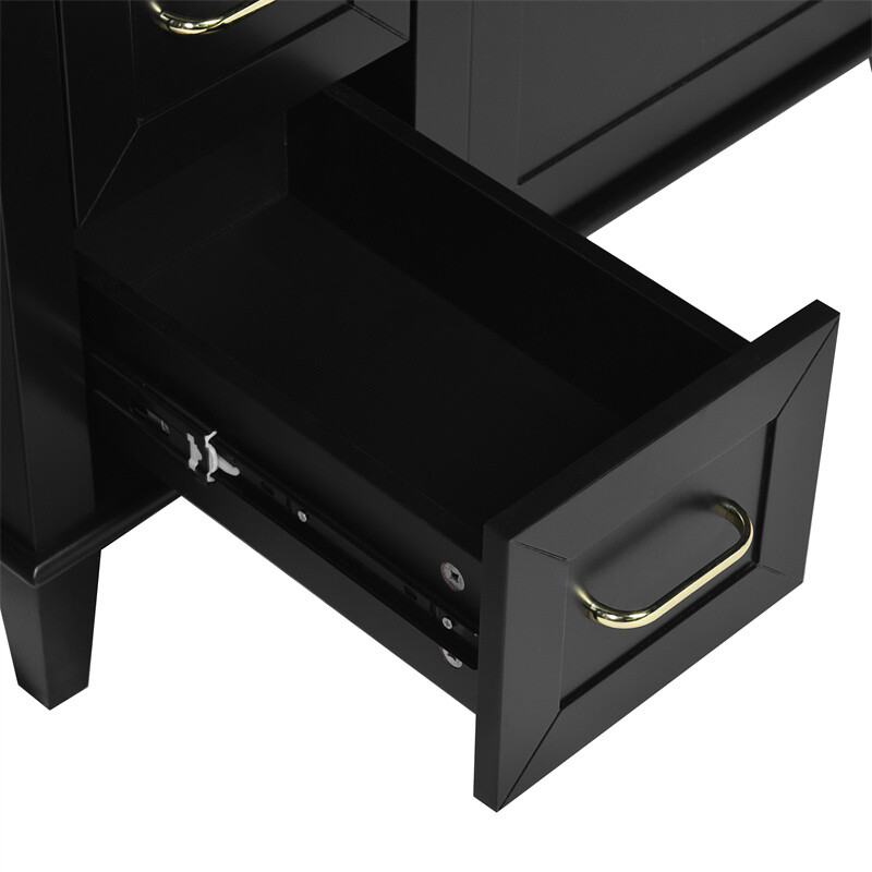 30″ Black Bathroom Vanity with Ceramic Sink,Adjustable Shelf & 3 Storage Drawer