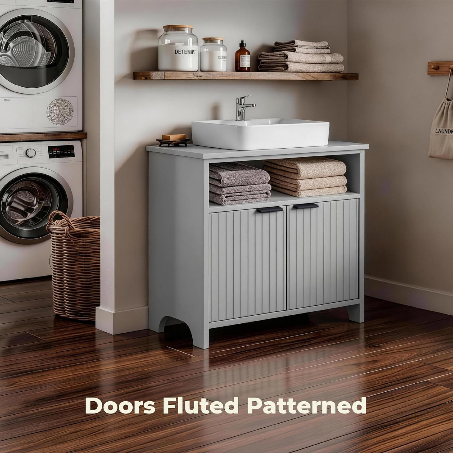 Grey under Sink Bathroom Cabinet, Freestanding Pedestal Sink Storage Vanity Base