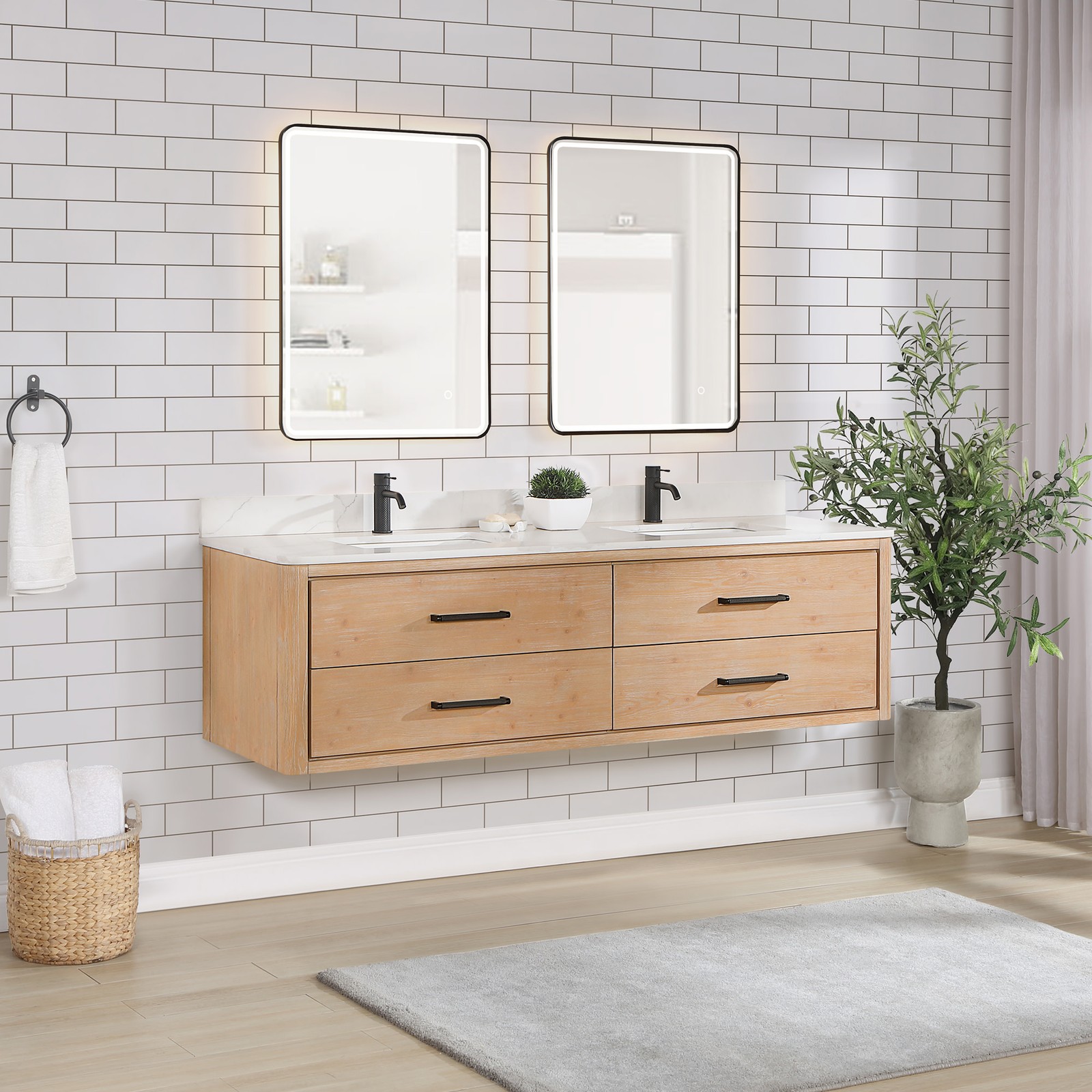 Miseno MV-NM-706672 Cristo 72″ Wall Mounted Double Basin Vanity – Fir Wood Brown