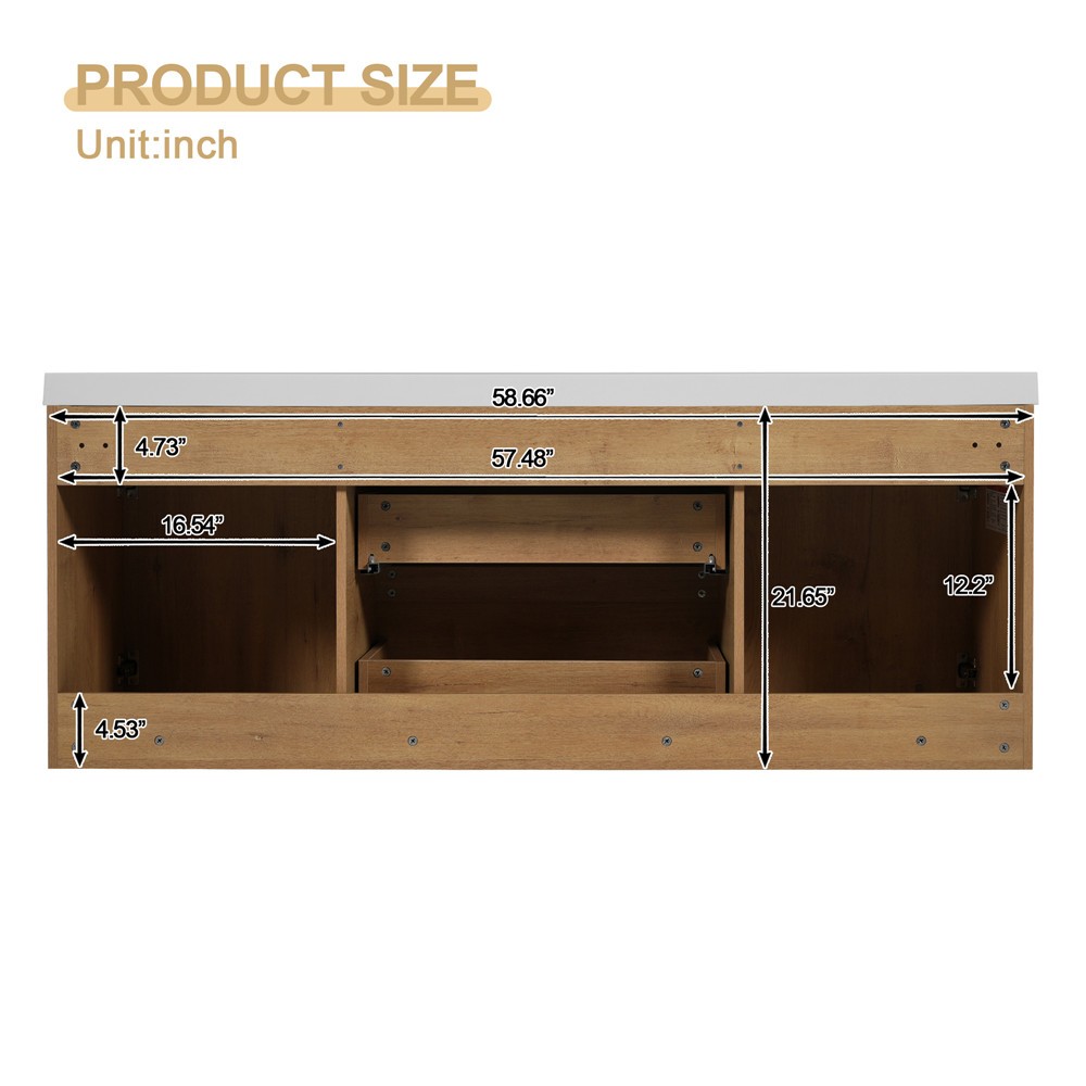59″ Wall Mounted Bathroom Vanity w/Double Sink, Floating Vanity Cabinet,2 Drawer