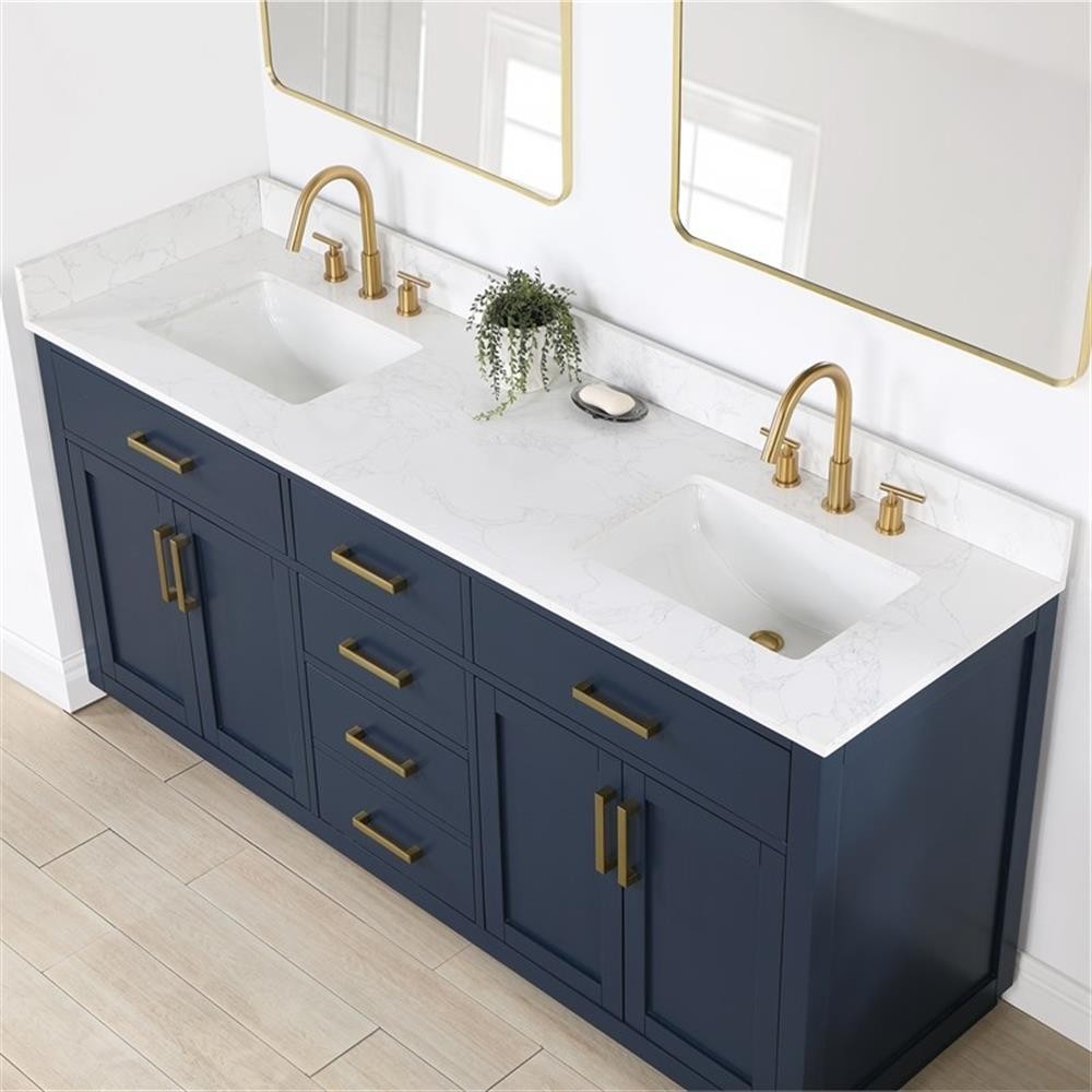 Gavino 72″ Wood Vanity in Royal Blue with Composite Stone Top no Mirror