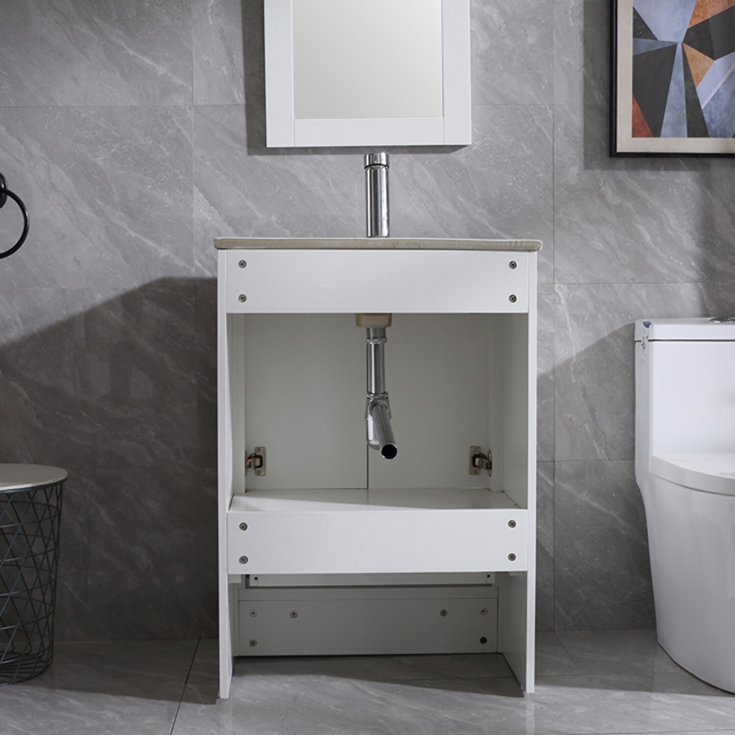 24″ Bathroom Vanity White Single Storage Free Standing Cabinet NO Sink & Faucet