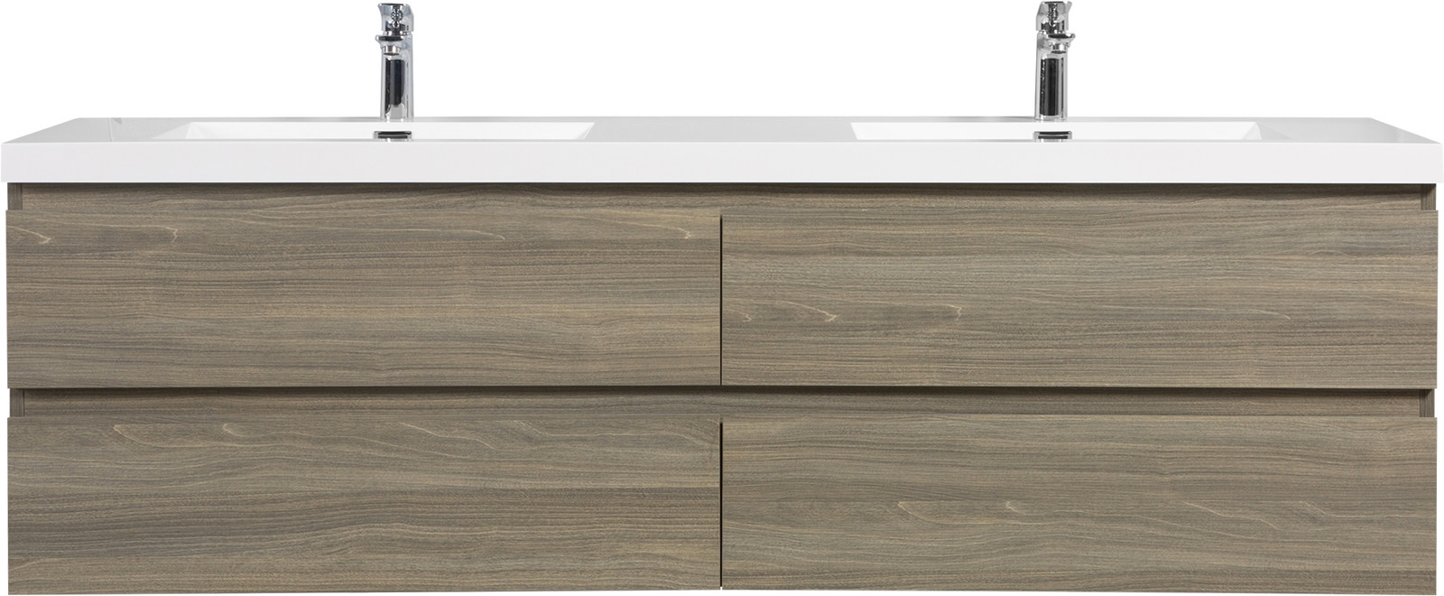 72 in Floating Wall-Mounted Bathroom Vanity W/ Resin Double Sink 4 Drawers Gray