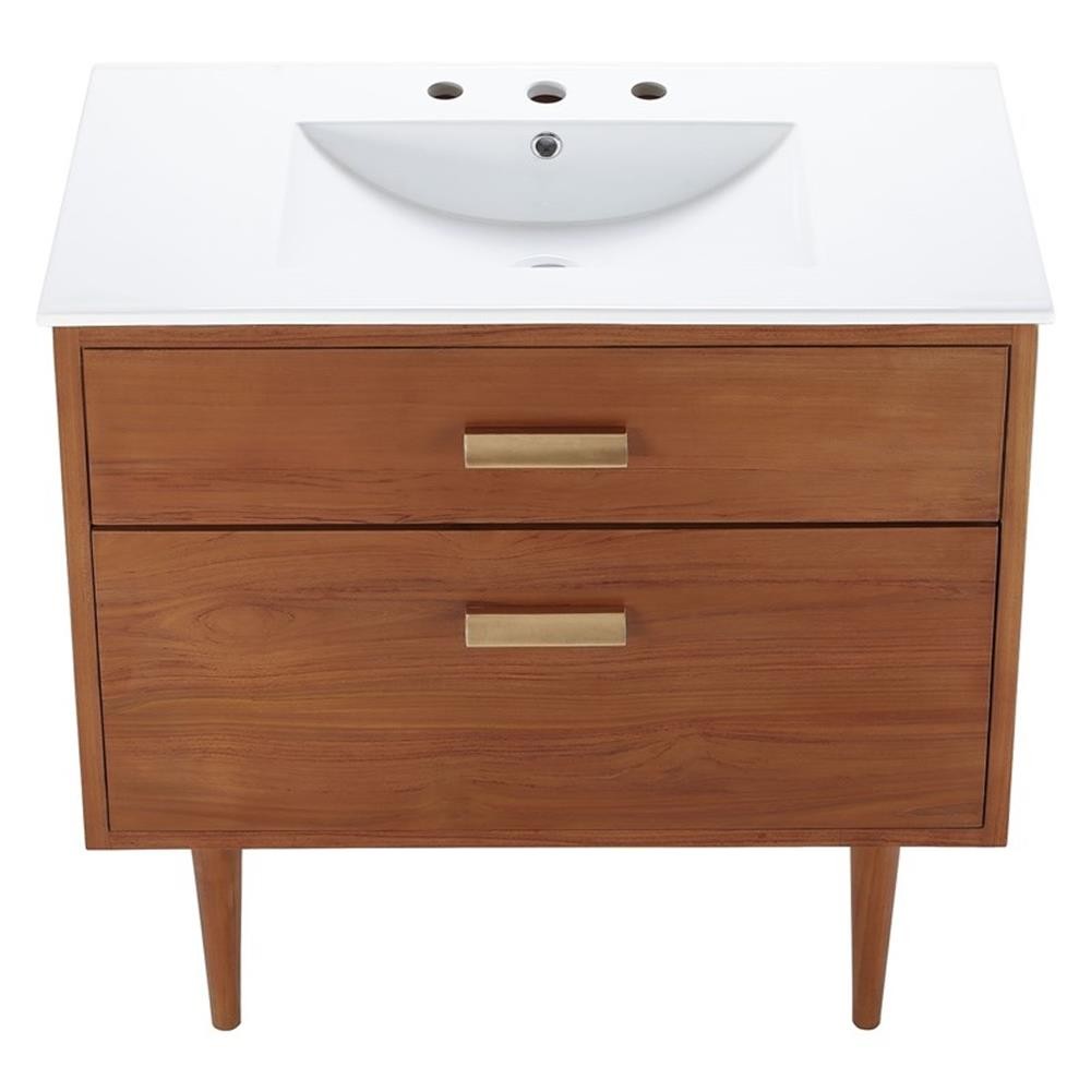 Pemberly Row 36″ Modern Wood & Ceramic Bathroom Vanity in Natural/White