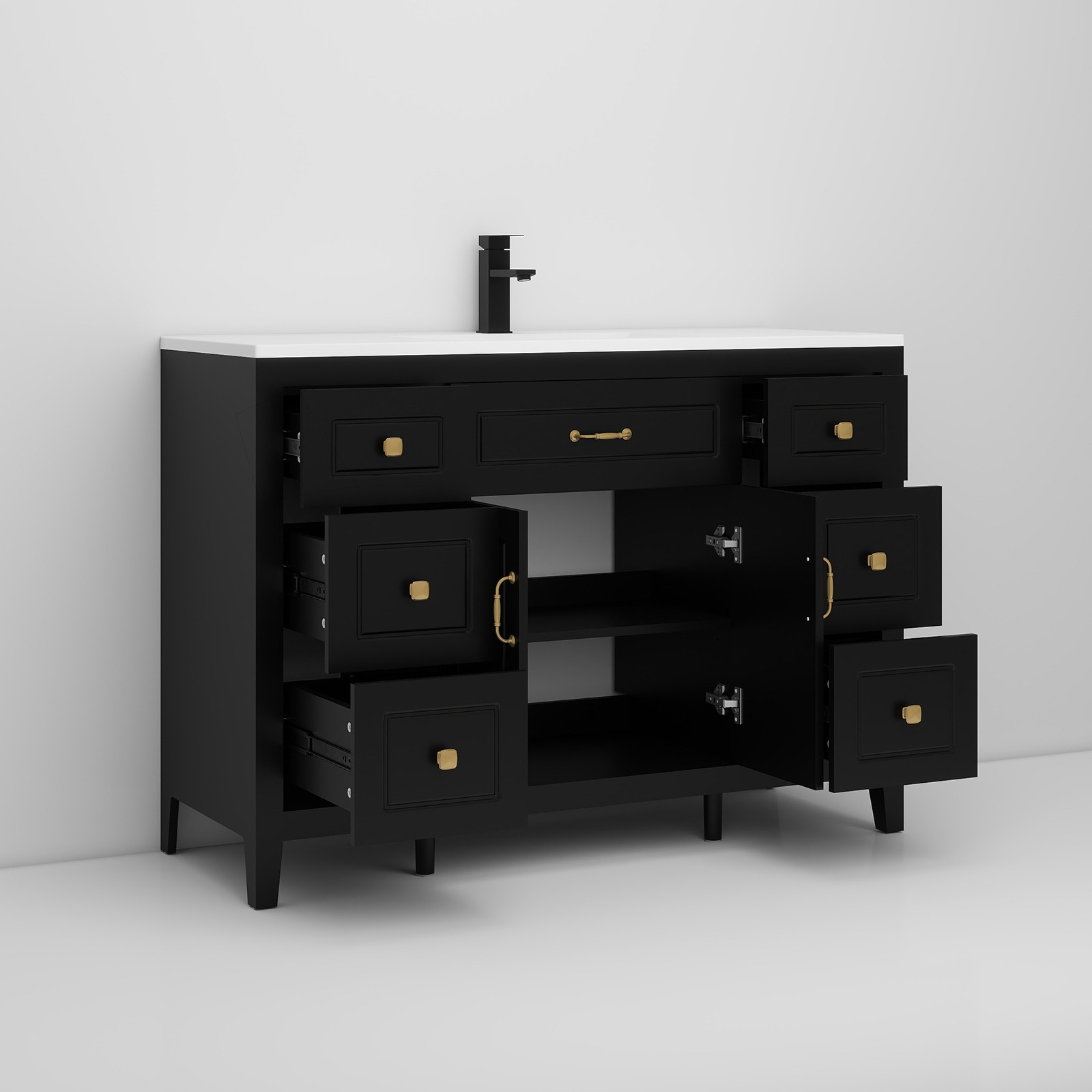 48 Inch Bathroom Vanity with Sink Soft Close 2 Doors and 6 Drawers Freestanding