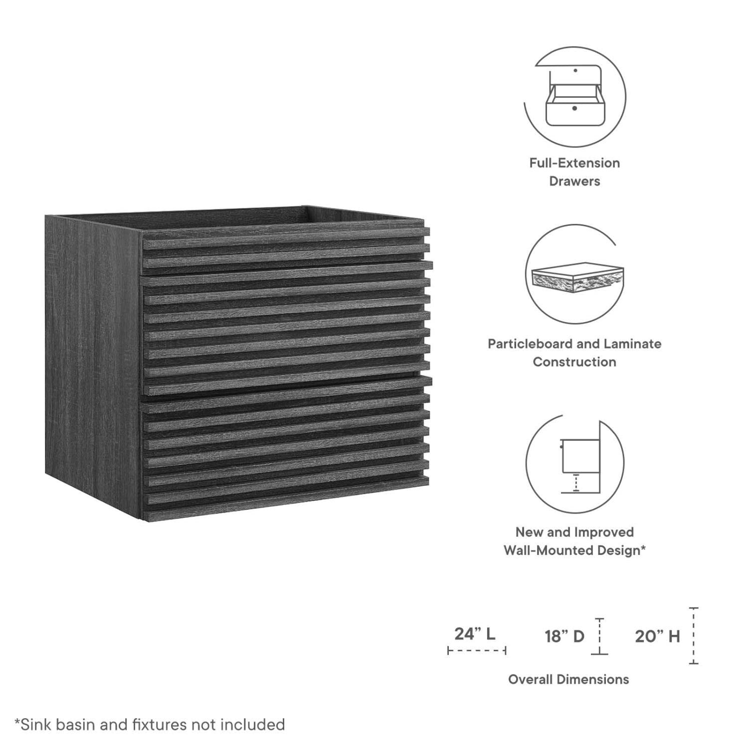 Modway Render 23.5″ MDF Wood Wall-Mount Bathroom Vanity Cabinet in Charcoal