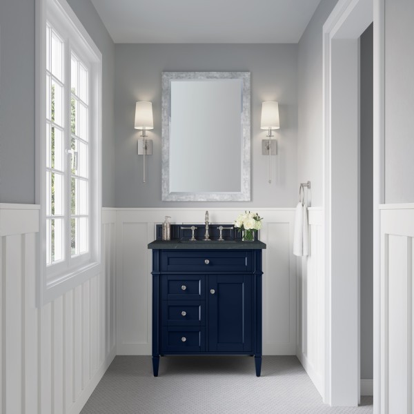 30″ James Martin Brittany 650-V30-VBL-3CSP Vanity Cabinet Charcoal Soapstone Top