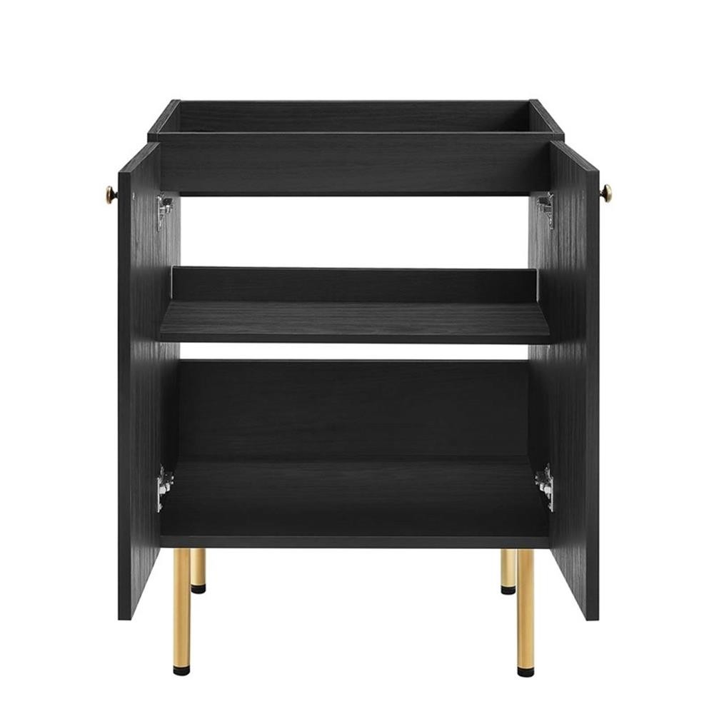 Pemberly Row 24″ Wood & Rattan Bathroom Vanity Cabinet in Black