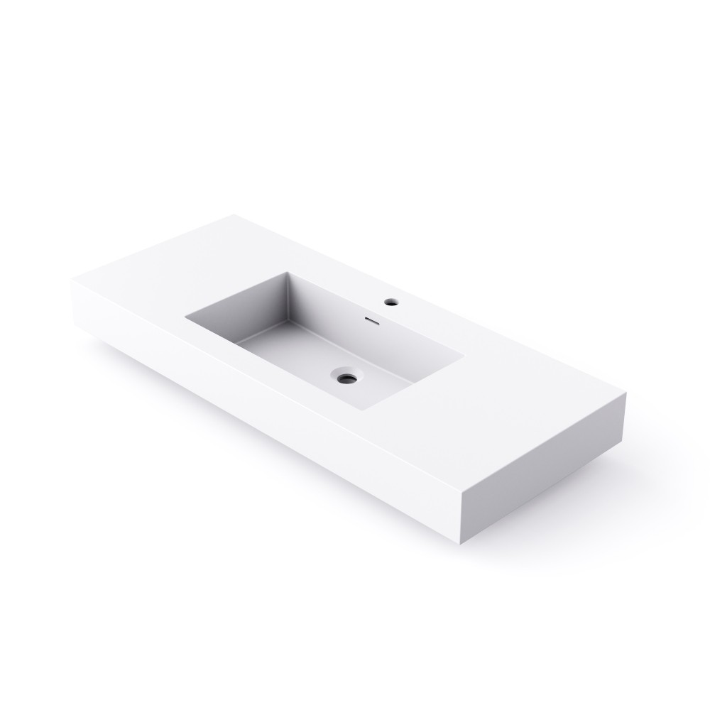 47.2”Wall-Mount Stone Resin Bathroom Sink Rectangular Vessel Sinks for Bathroom