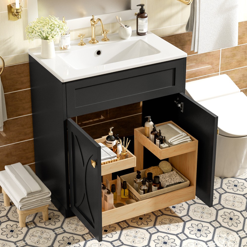 Bathroom Vanity W Ceramic Sink Combo Gold Handles