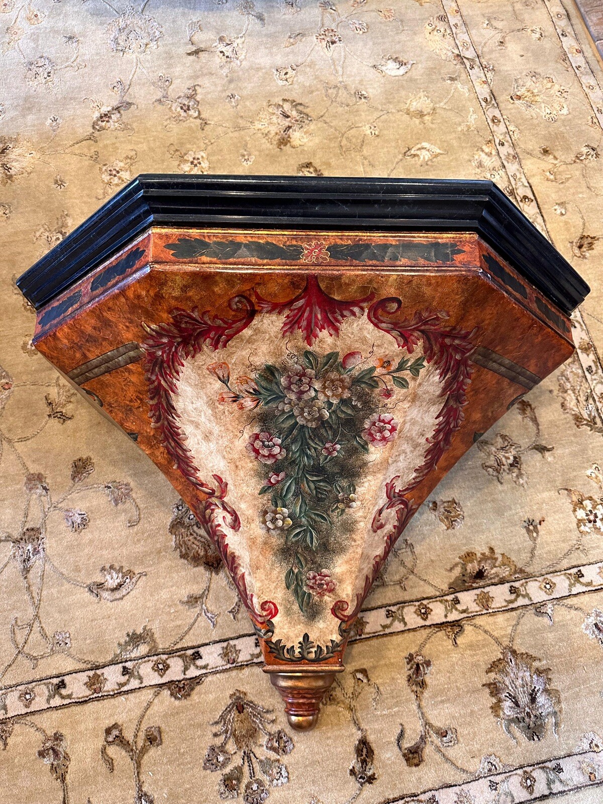 Hand Made Maitland -Smith Bathroom Vanity, Black Marble Top & Hand Painted Body