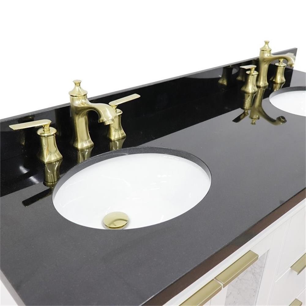 Trento 61″ Double Oval Sink Solid Wood Vanity in White/Black Galaxy