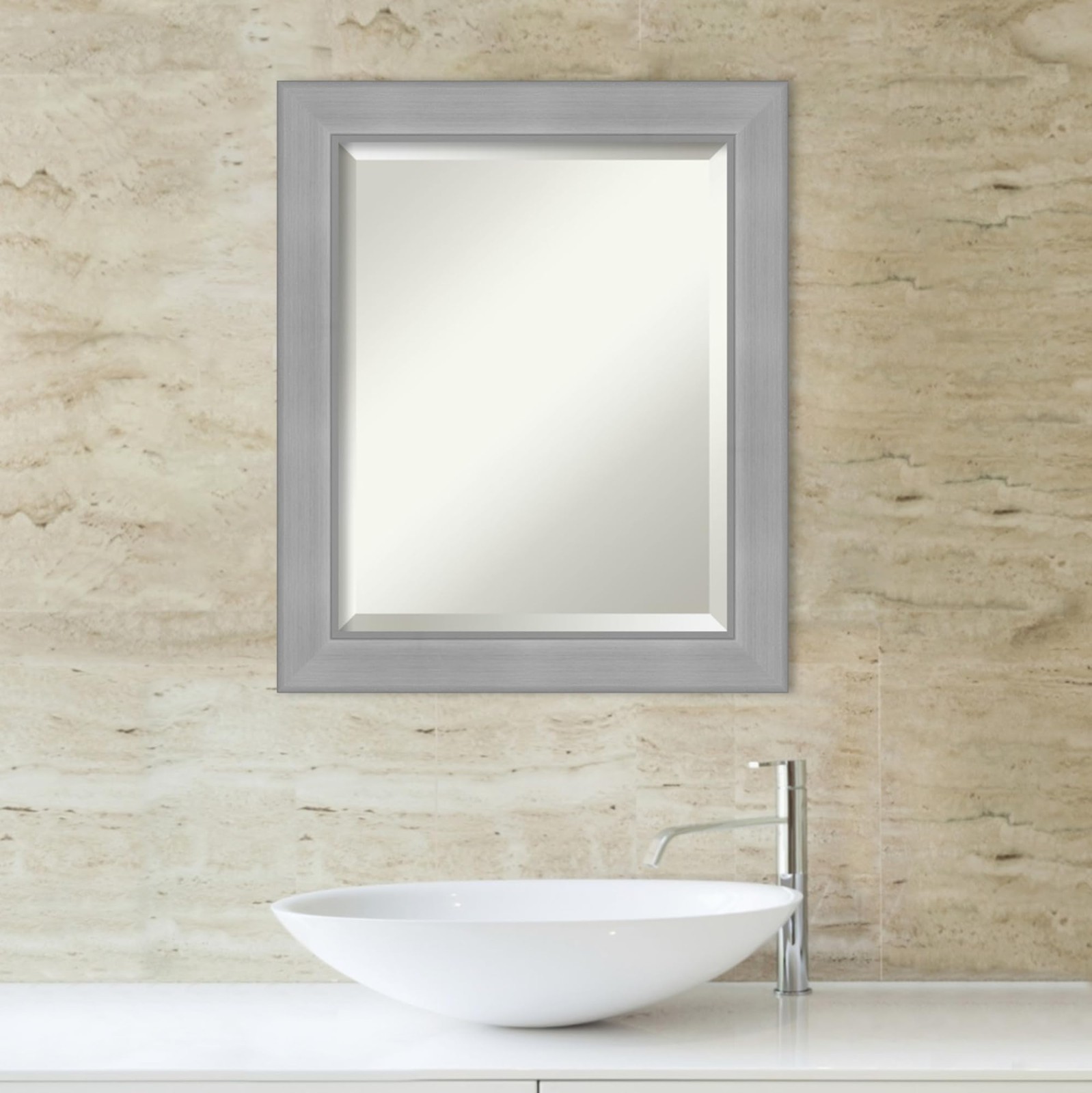 24×20 Brushed Nickel Rectangle Bathroom Mirror – Versatile Wall Decor, Beveled E