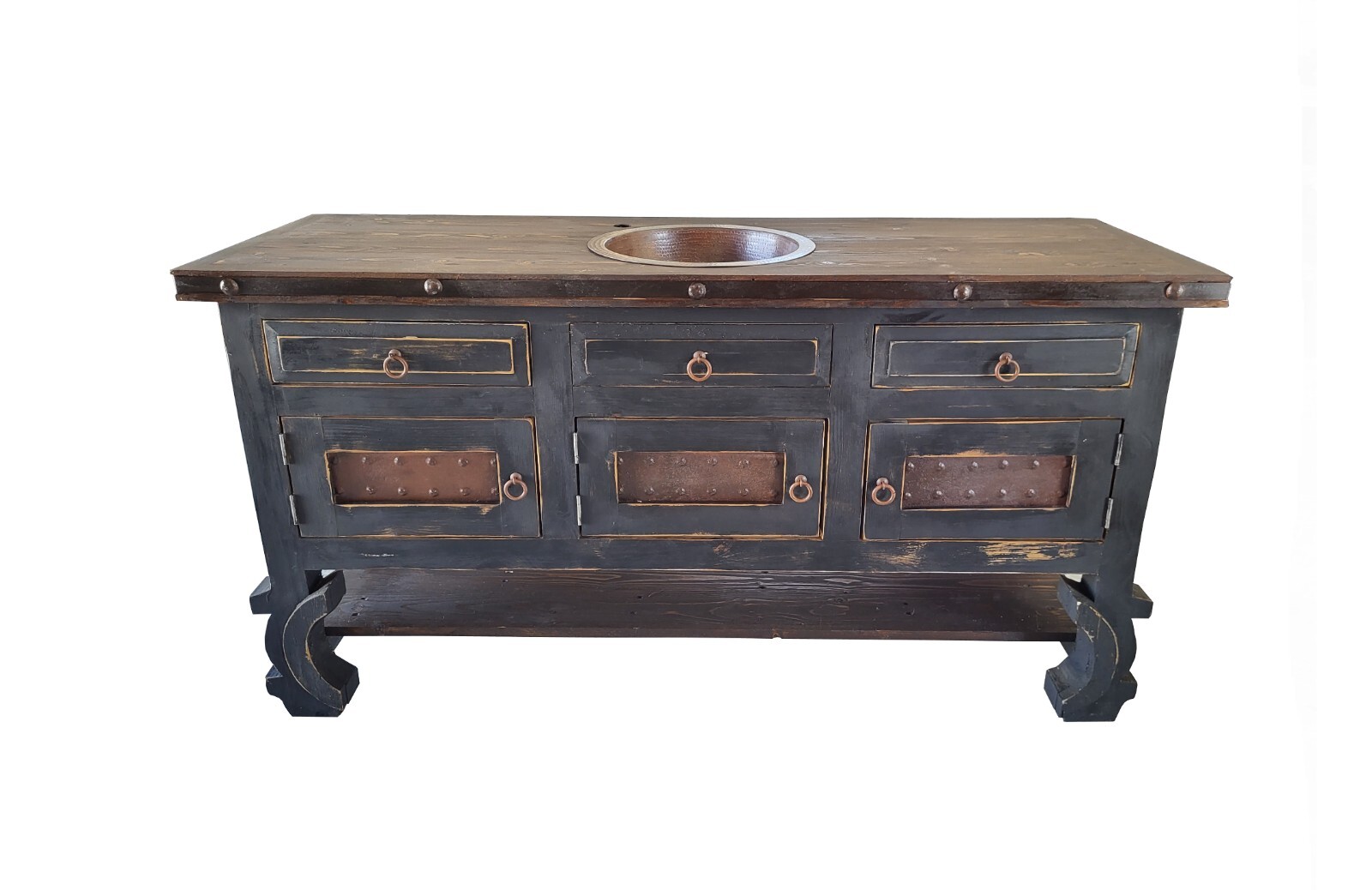 Morton Rustic Bathroom Vanity With Copper Sink