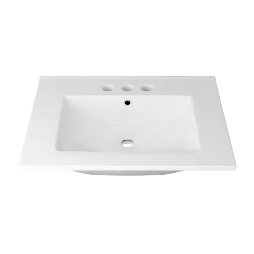 Tucson 24 In. W X 18 In. D Vitreous China Vanity Top in White with 3 Faucet Hole