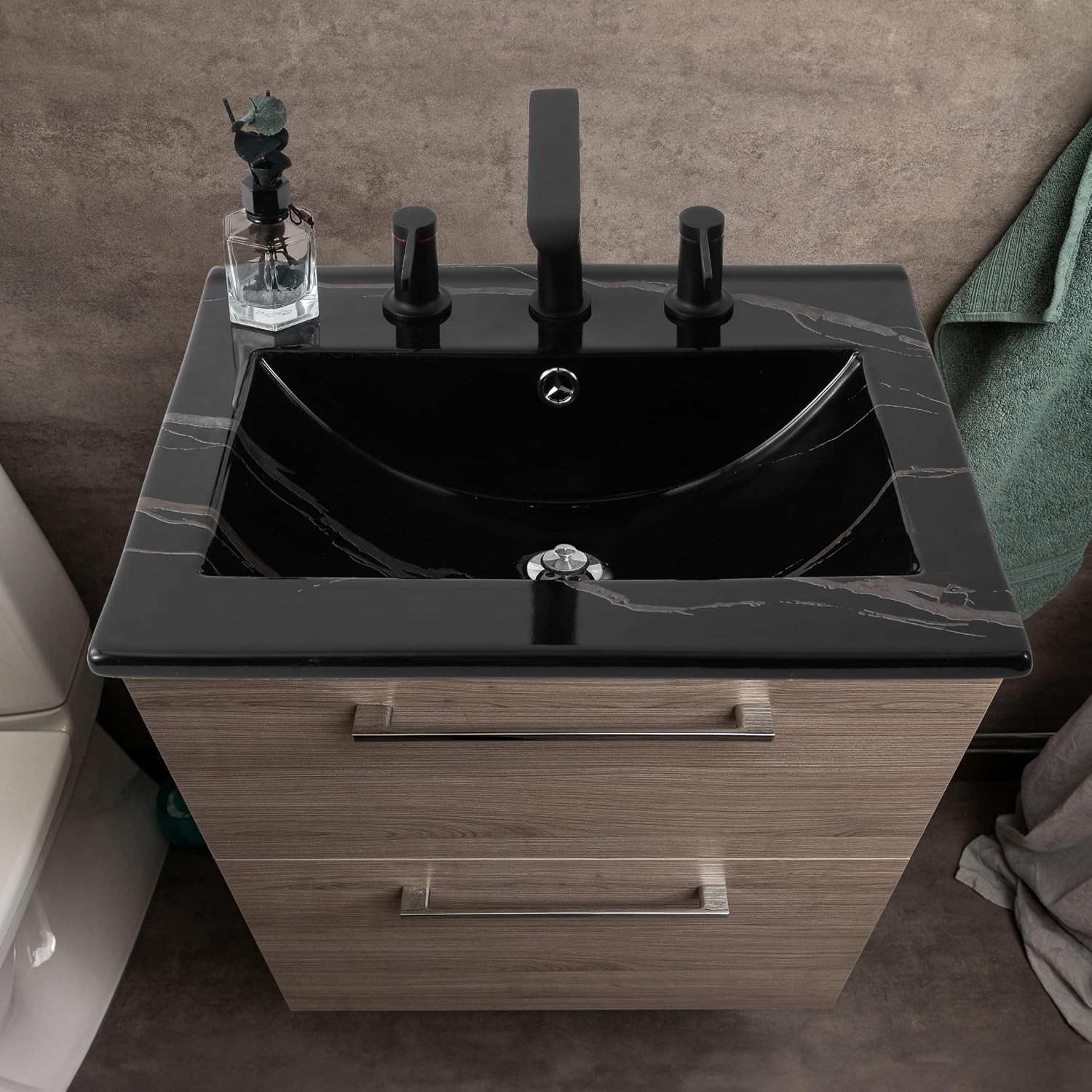 Elegant 20″ Rectangular Black Marble Ceramic Vanity Sink Top – Timeless Design