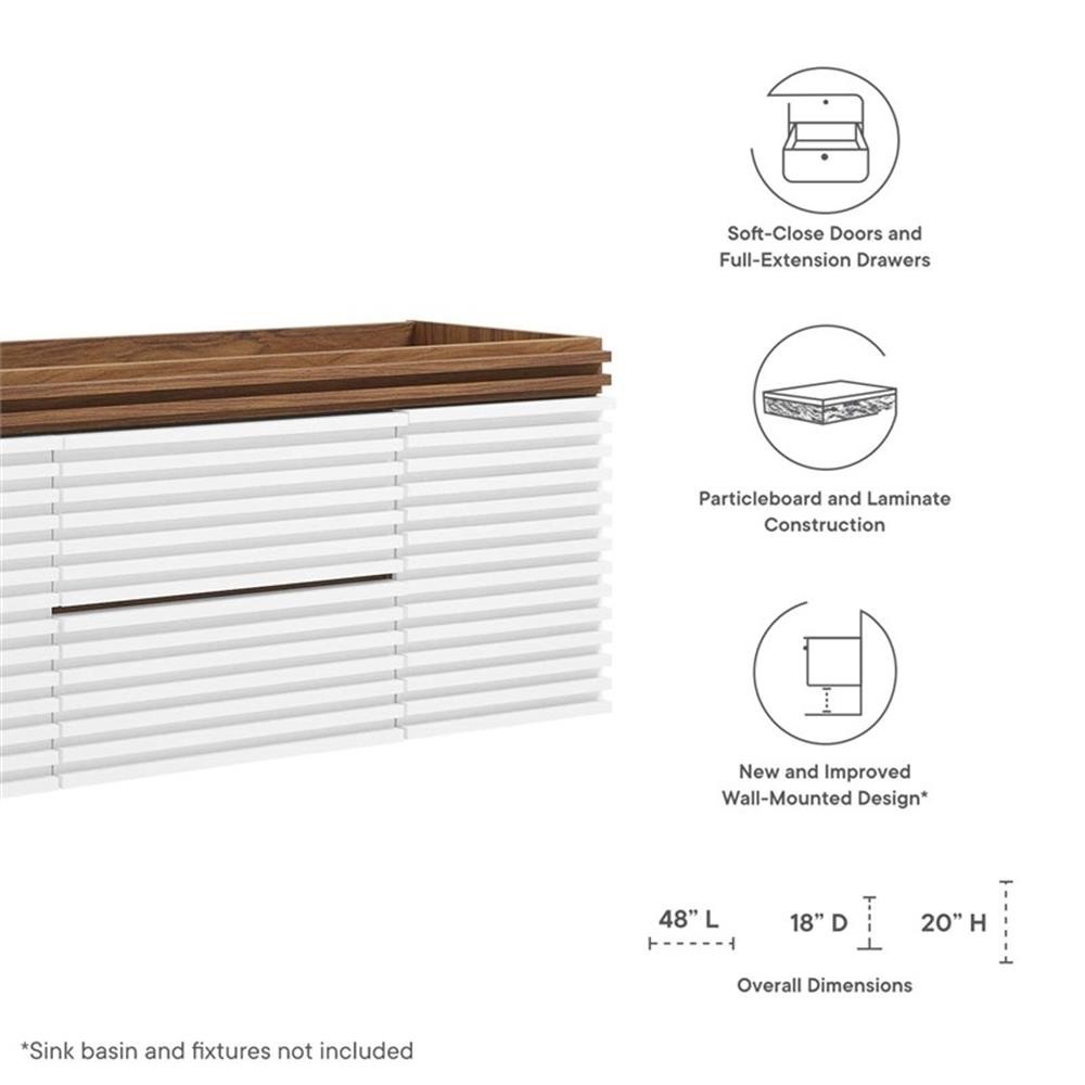 Pemberly Row 48″ MDF and Particleboard Bathroom Vanity Cabinet-White/Walnut