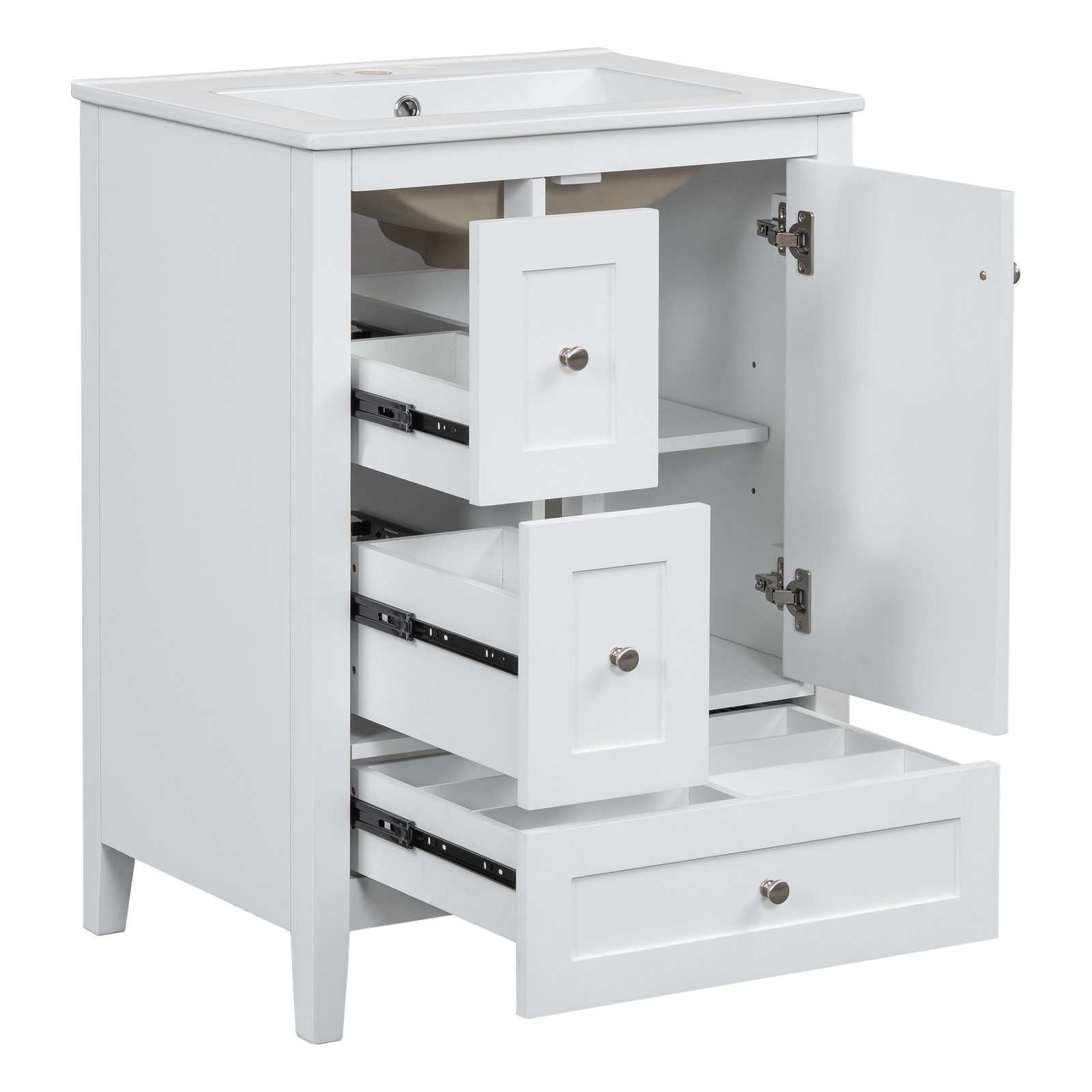 24″ Bathroom Vanity w/Storage, Adjustable Shelf Modern Bathroom Storage Cabinet