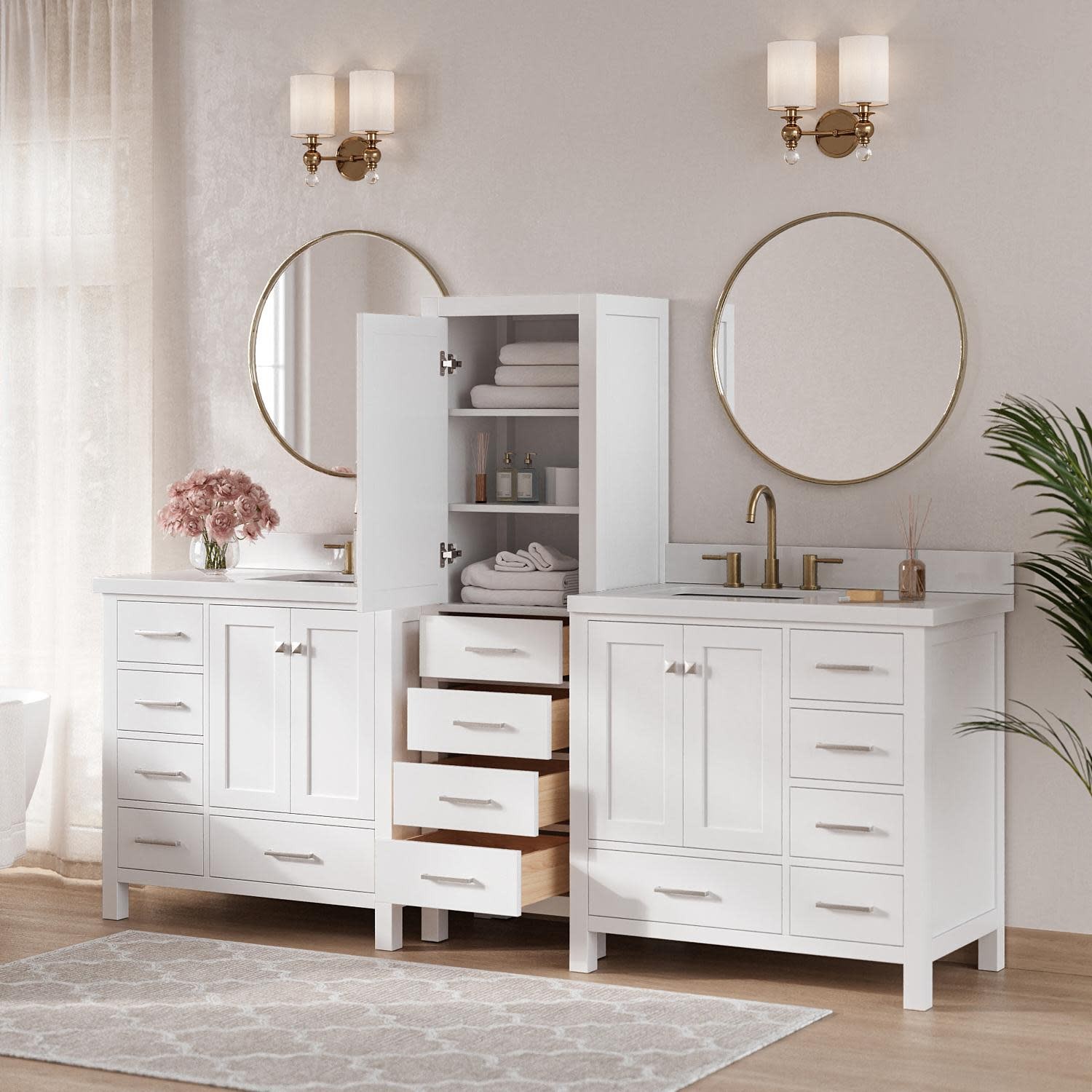Ariel A92WQRVO Cambridge 92″ – White / Pure White Quartz Top / Brushed Nickel