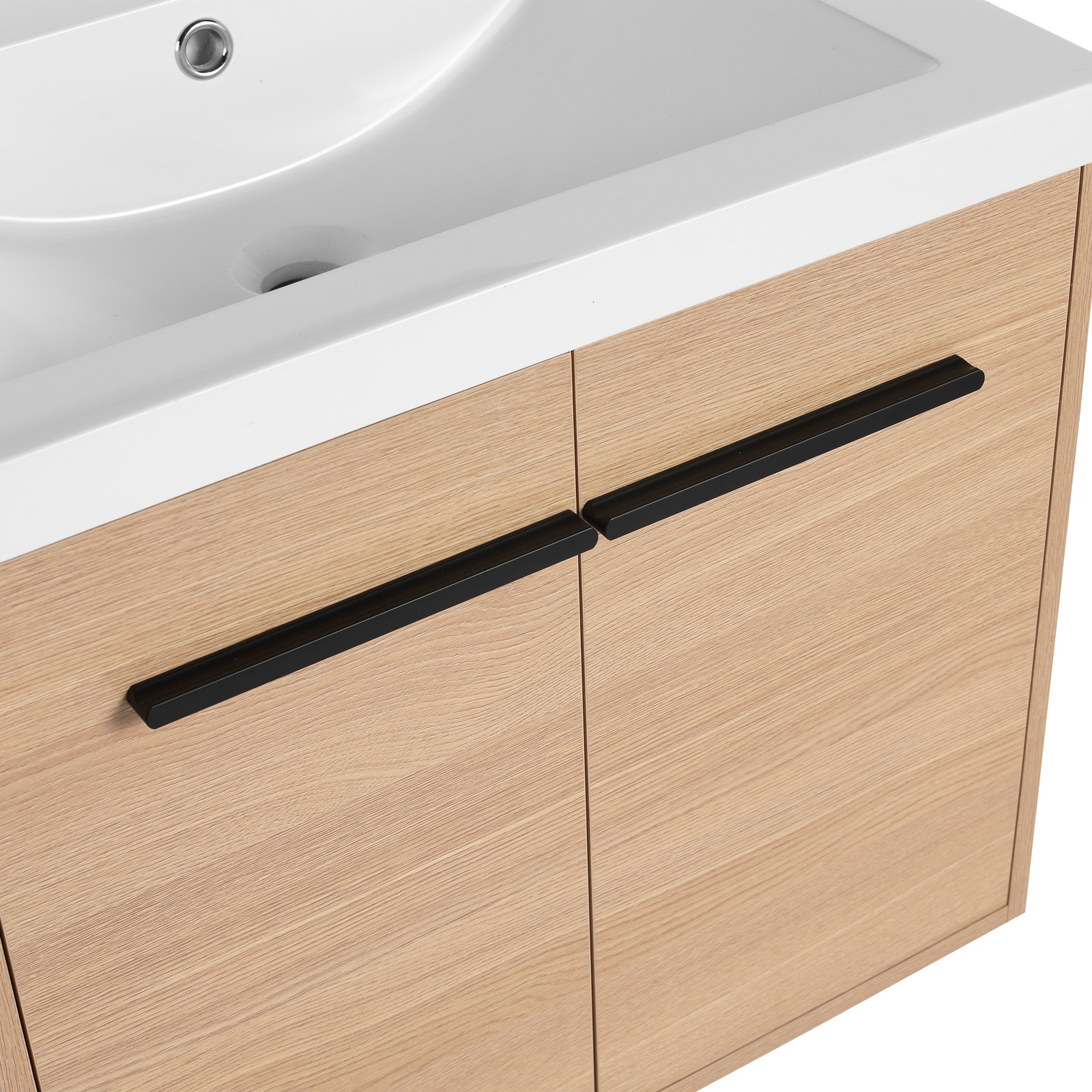 24″ Floating Wall Mounted Bathroom Vanity Cabinet with Resin Basin Natural Oak