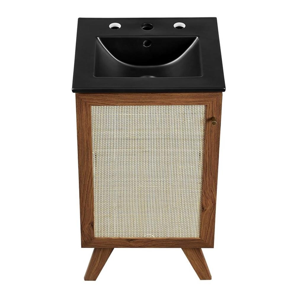 Modway Soma 18″ Modern Wood Bathroom Vanity with Rattan Door in Walnut/Black