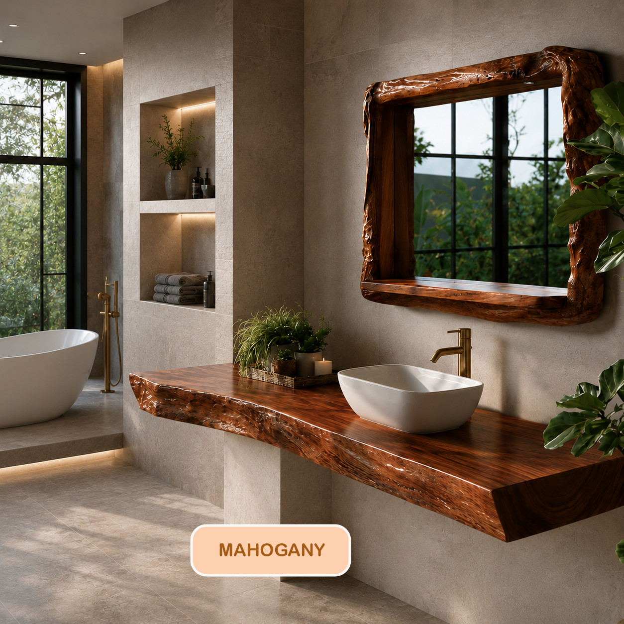 Floating Bathroom Vanity Rustic Solid Wood Live Edge Bathroom Sink Console