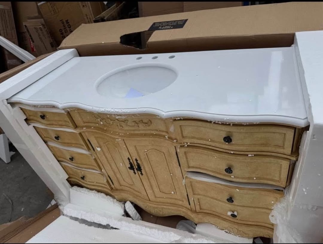 ✨️ Elegant Decor Home Furnishing 60-in Antique Beige Undermount 1 Sink Bathroom