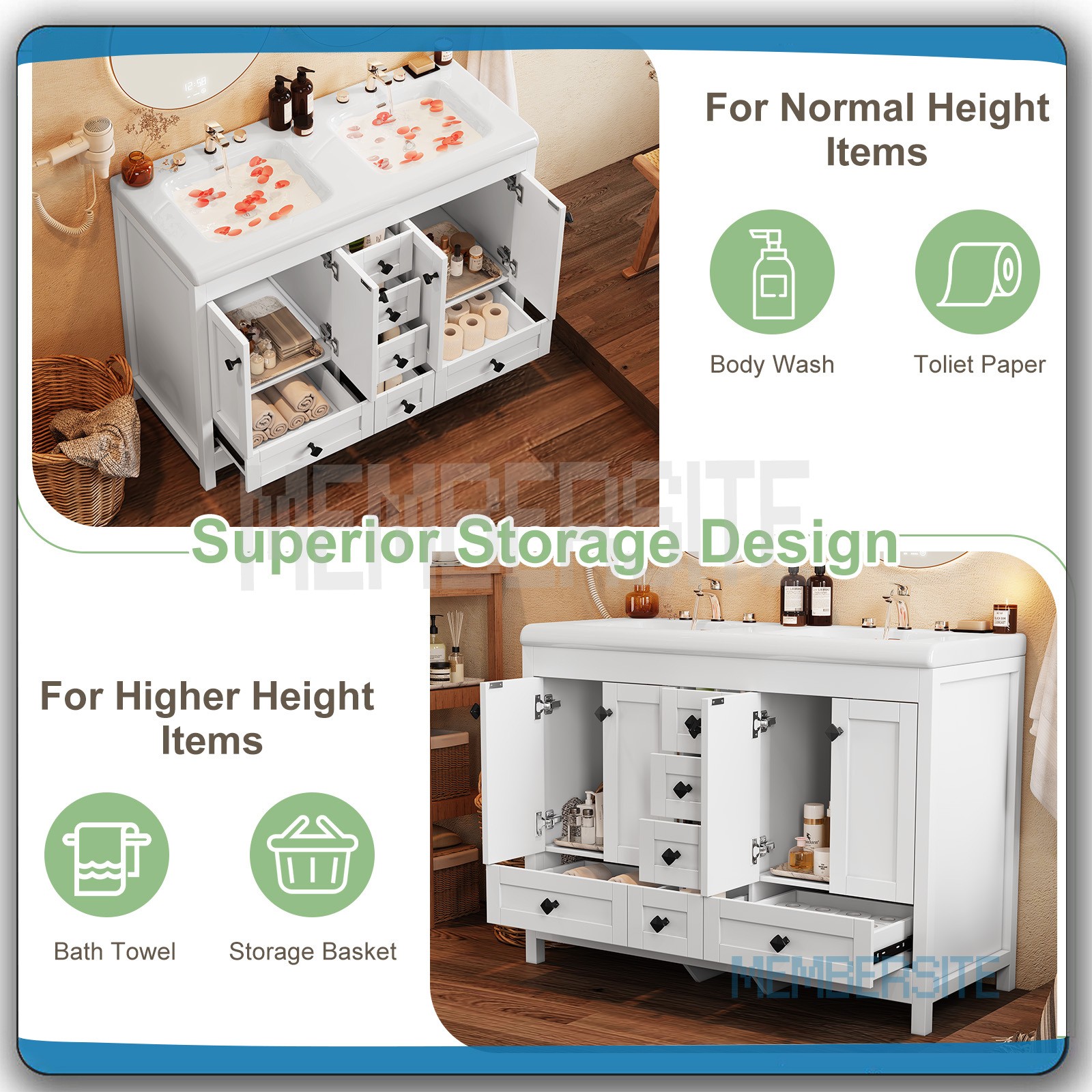 47.3″ Bathroom Vanity Bathroom w/Sink Cabinet and Soft Closing Doors , 6 Drawers