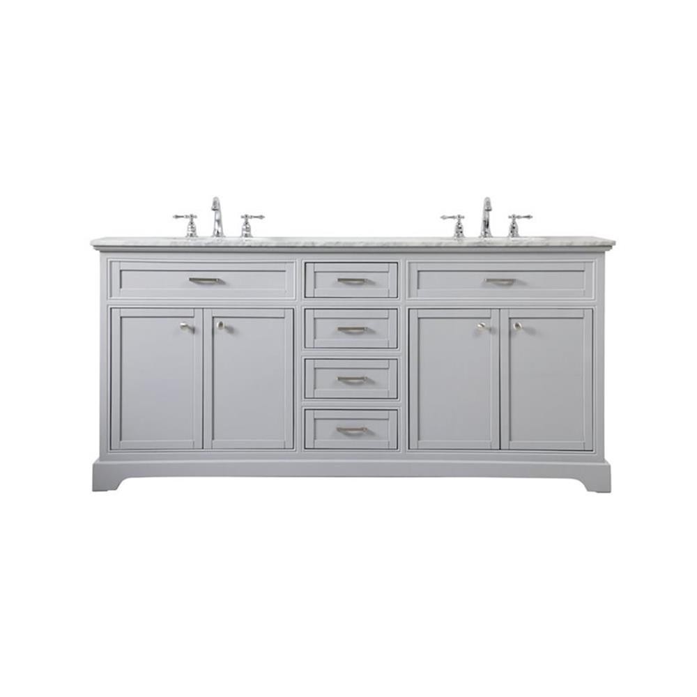 Elegant Decor Americana 72″ Metal MDF Marble Double Bathroom Vanity in Gray