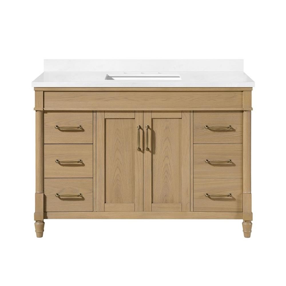 Pemberly Row 48″ Natural Birch Bathroom Vanity with White Countertop