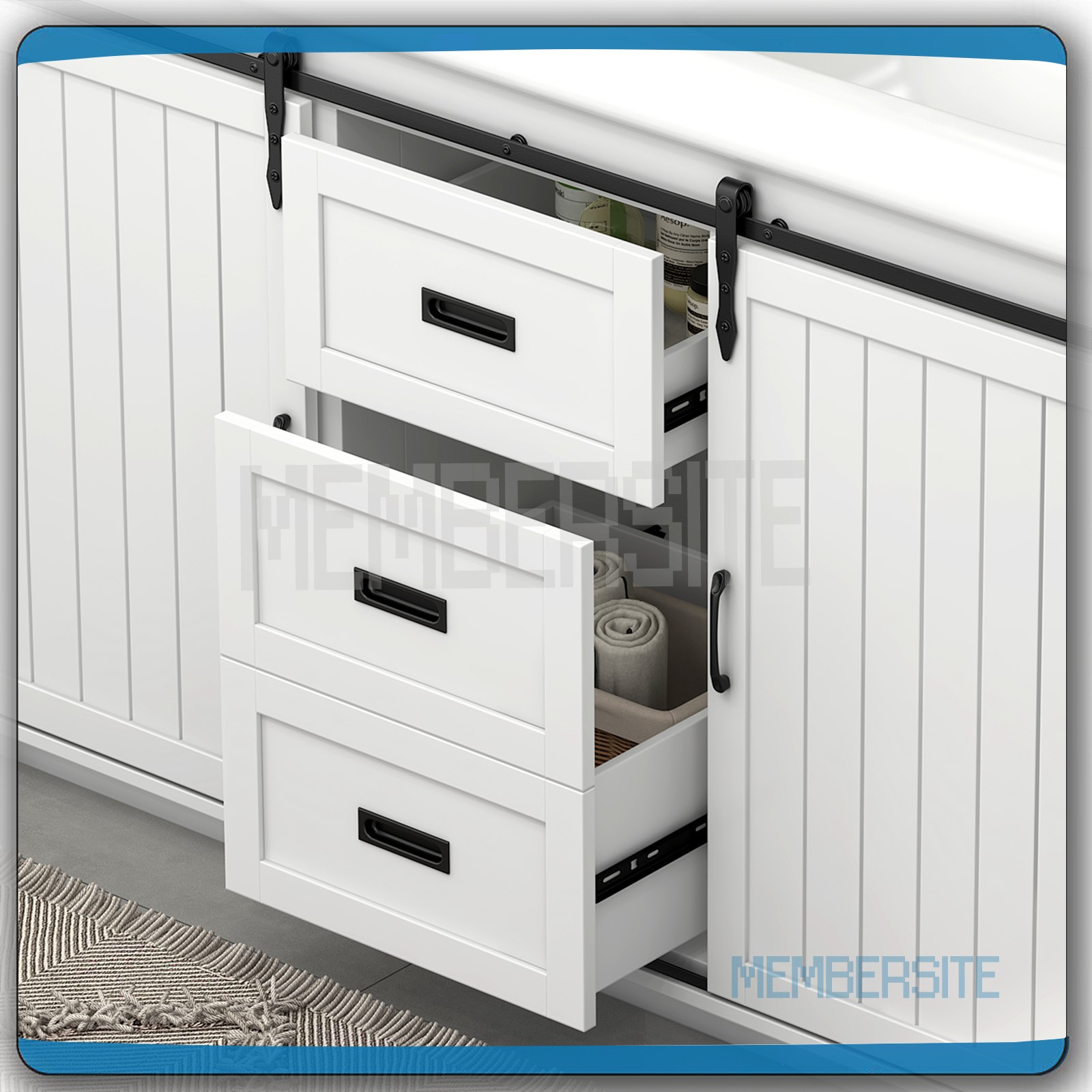 Bathroom Vanity 47.3″ Bathroom Sink Cabinet w/Sinks and Sliding Doors ,2 Drawers