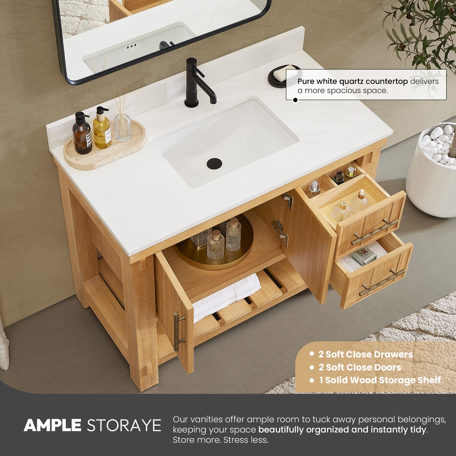 Paris 42″ Single Bath Vanity in Acacia Classic Grey with White Quartz Stone Top