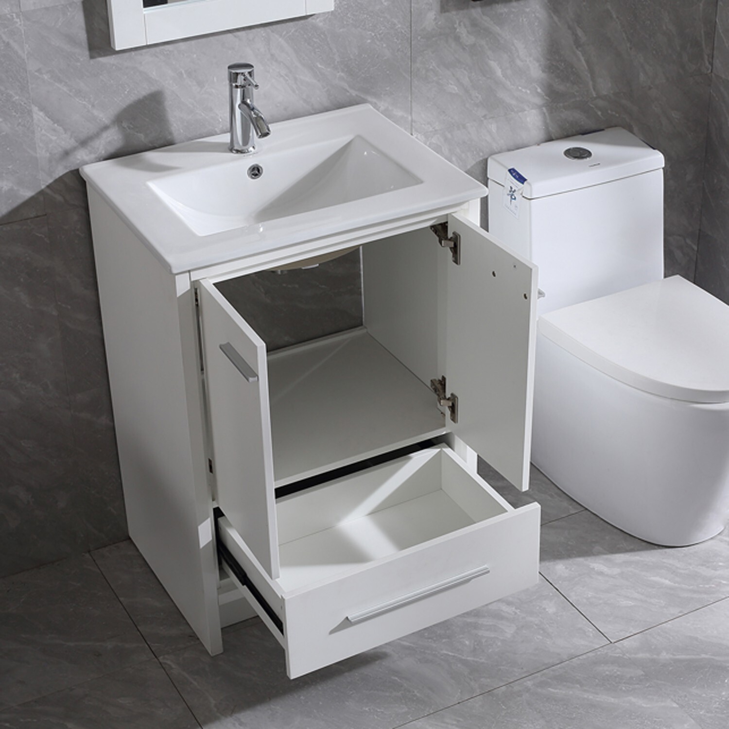 24″ Bathroom Vanity White Single Storage Free Standing Cabinet NO Sink & Faucet