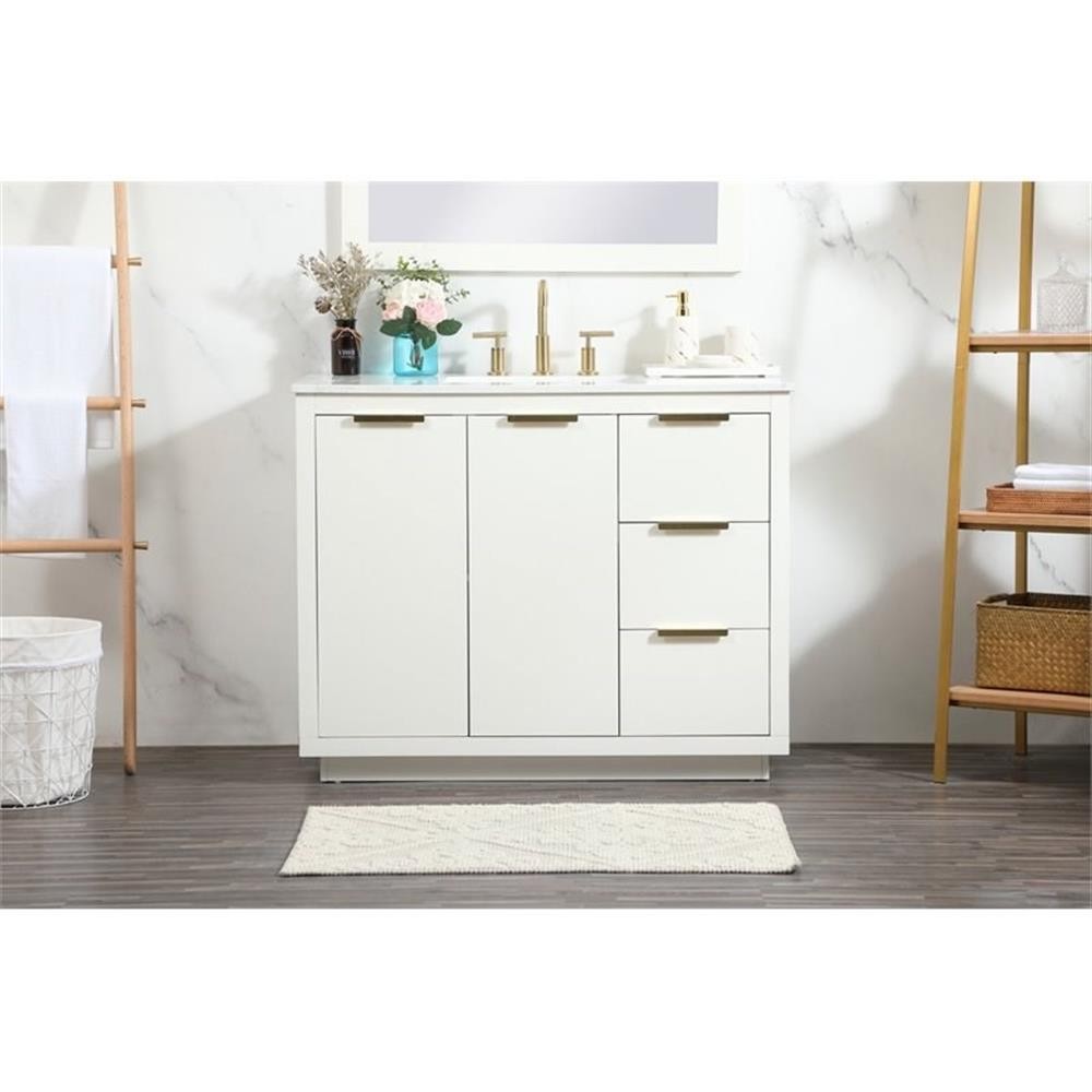 Elegant Decor Blake 42″ Aluminum Alloy MDF Single Bathroom Vanity in White