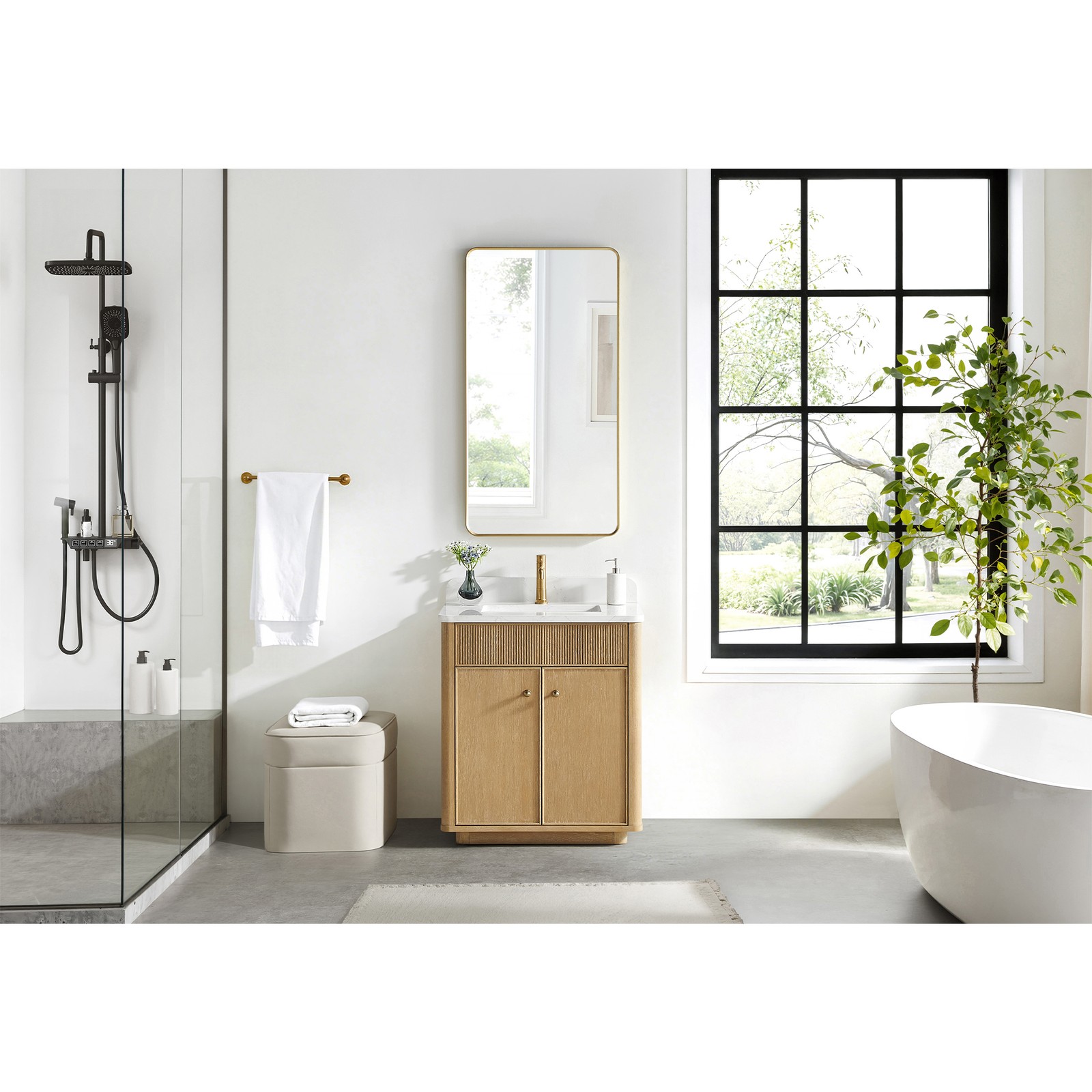 Zogno 30″ Solid Wood Single Bath Vanity in Washed Ash Gray with White Stone Top
