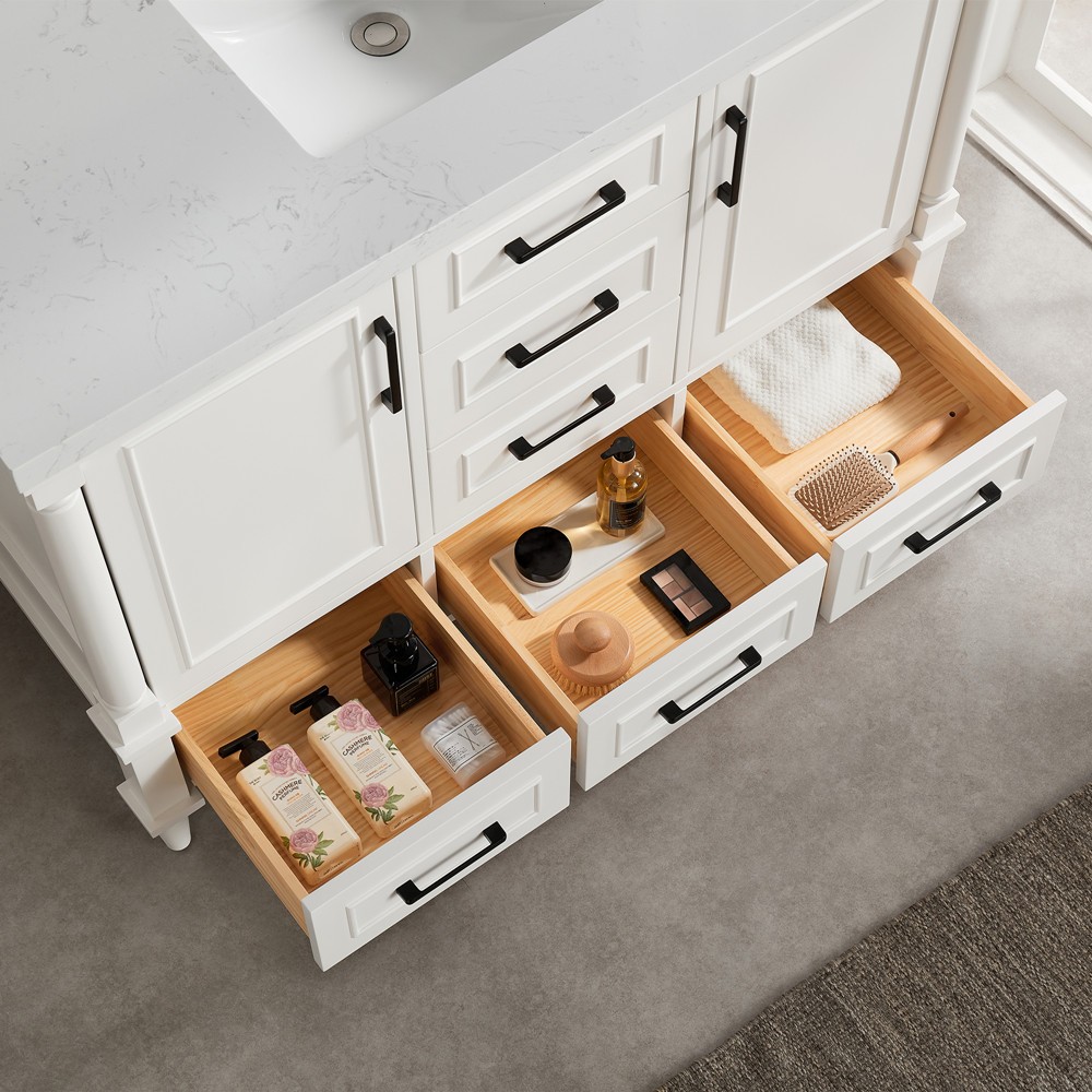 48″ Bathroom Vanity w/Sink,Fully Assembled Freestanding Vanity Cabinet,6 Drawers