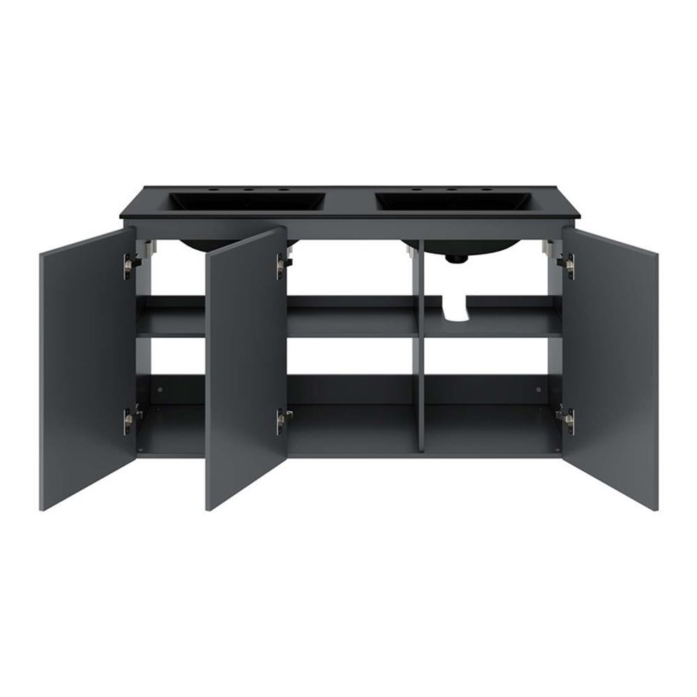 Modway Bryn 48″ Modern Wood/Ceramic Double Sink Bathroom Vanity in Gray/Black