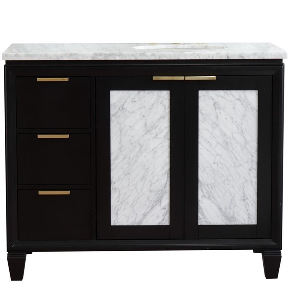 Trento Solid Wood Vanity with Right Oval Sink in Blue/White Carrara
