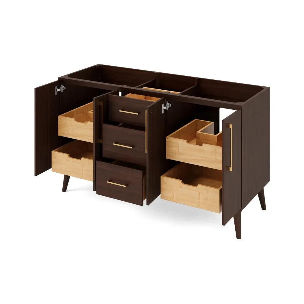 60″ Dashwood Natural Oak Double Bowl Bathroom Vanity + Black Granite Countertop