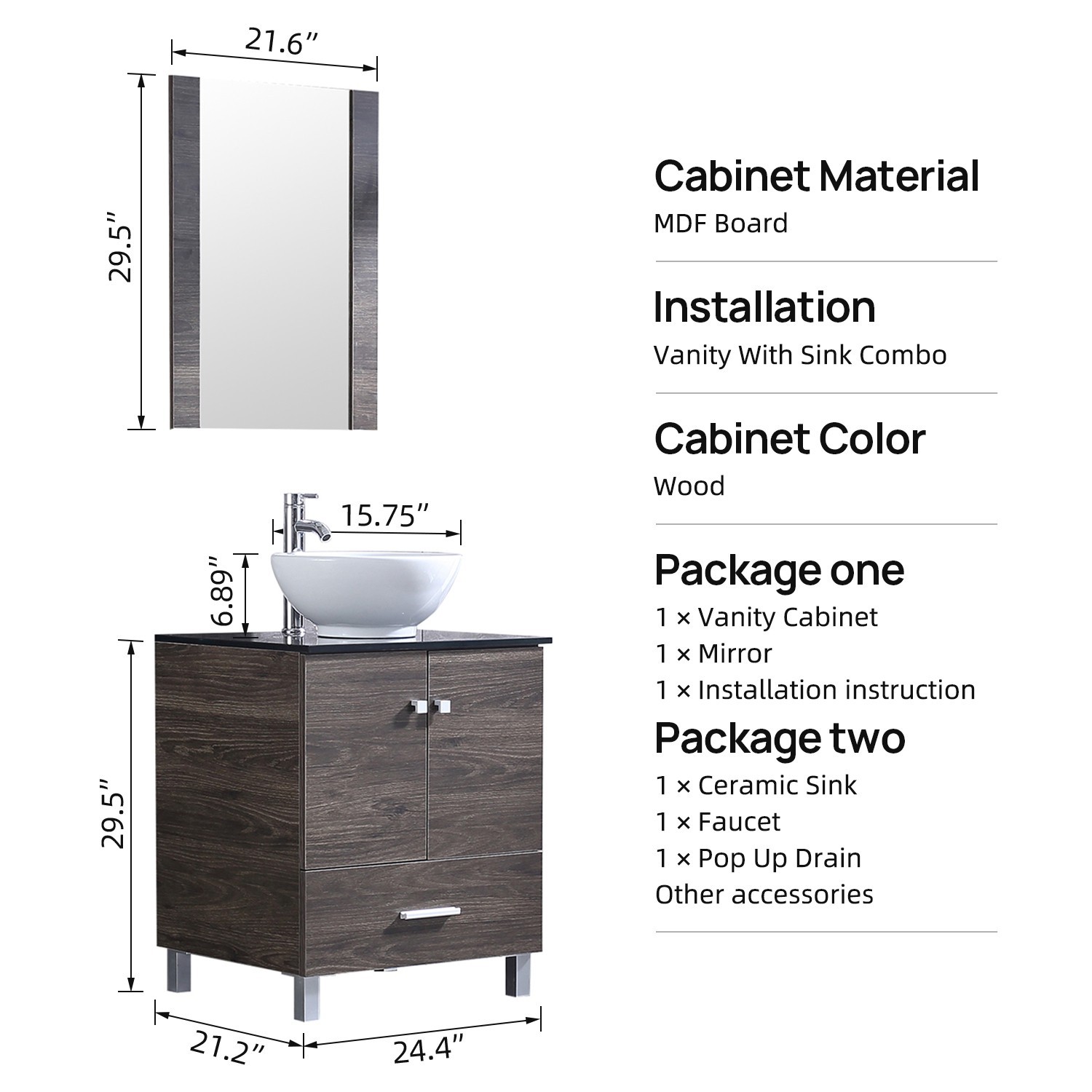 72 inch Double Sink Bathroom Vanity Cabinet Ceramic Vessel Sink w/Mirror Faucet