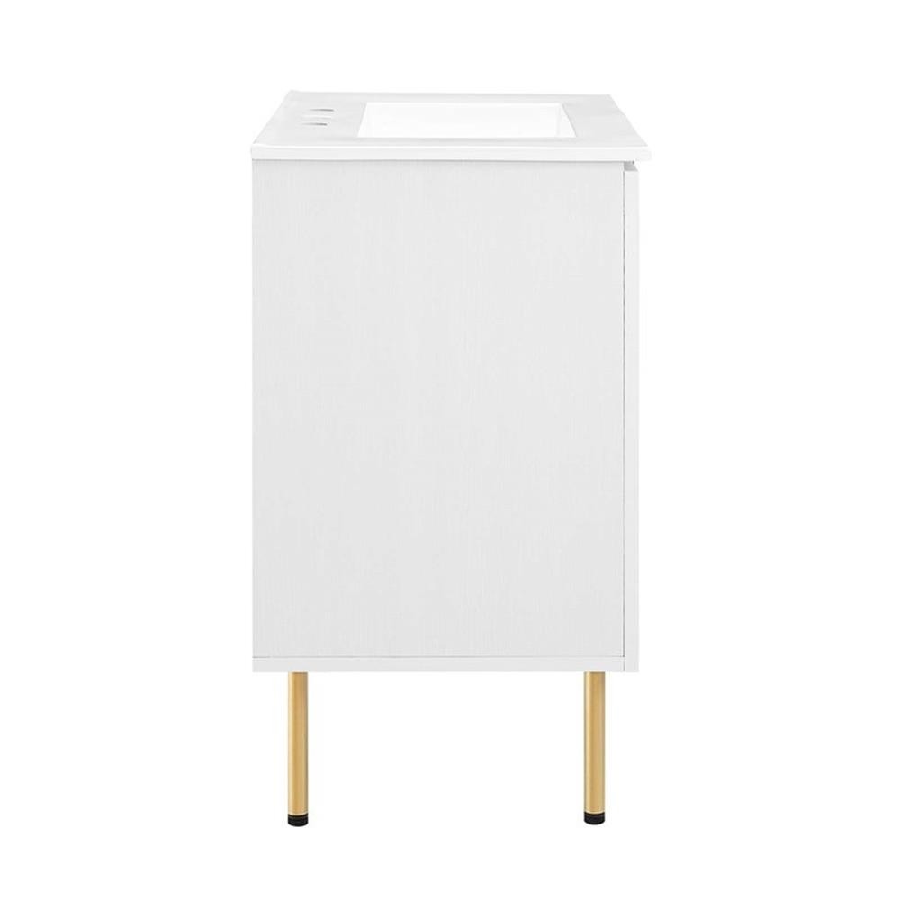 Pemberly Row 30″ Wood & Rattan Bathroom Vanity with Adjustable Shelf in White
