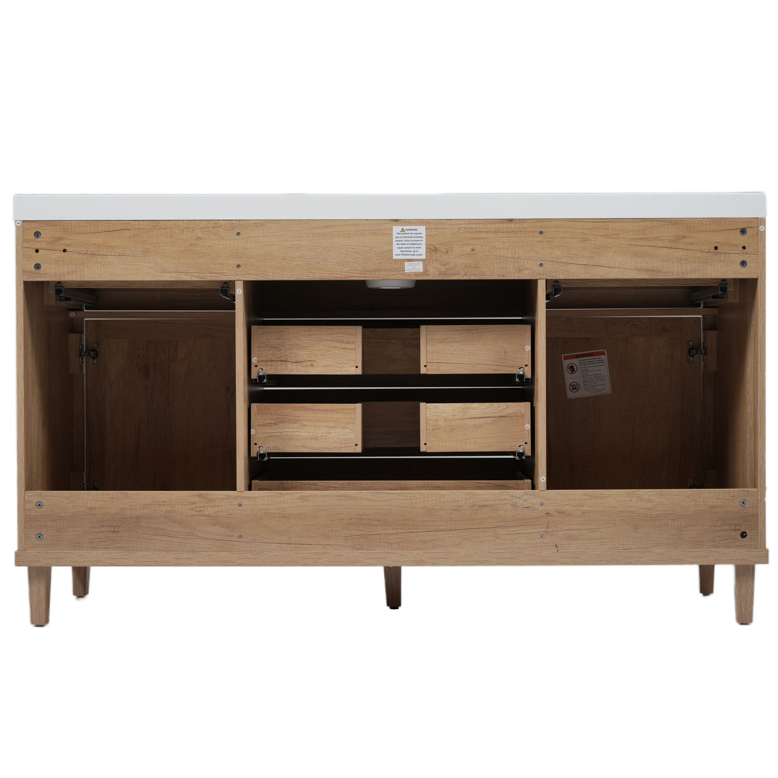 60″ Wooden Bathroom Vanity Cabinet with SMC Sink Storage Drawers Rattan Doors