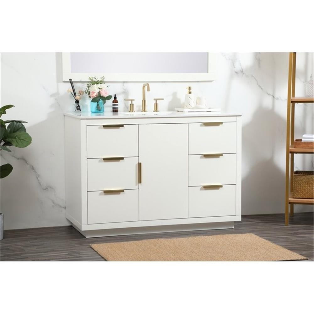 Elegant Decor Blake 48″ Aluminum Alloy MDF Single Bathroom Vanity in White