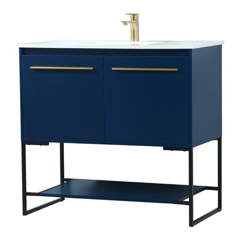 Elegant Decor Sloane 36″ MDF and Steel Single Bathroom Vanity in Blue