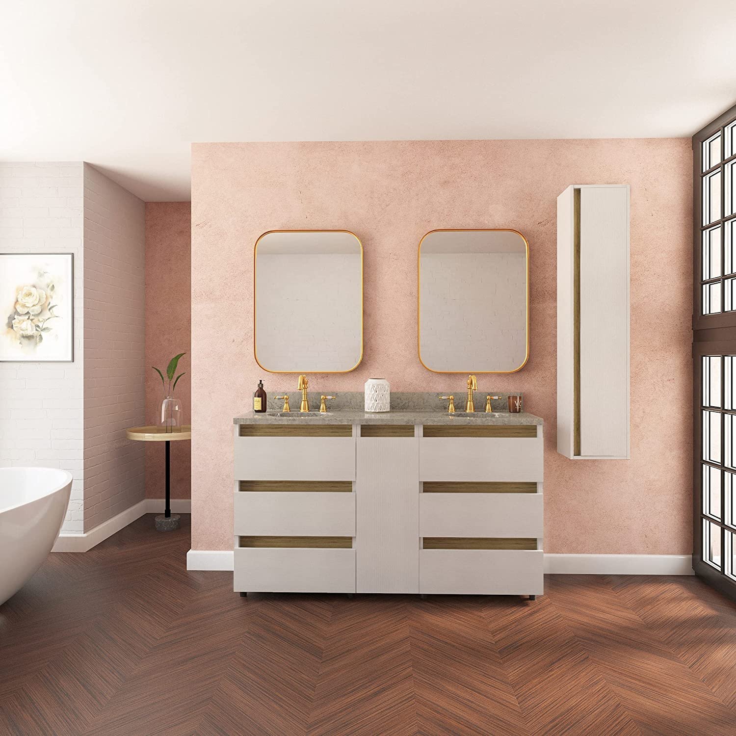 Randalco Memphis 60″ Vanity Base Cabinet | Roucke White Wood | 60 X 35 X 21,5 in