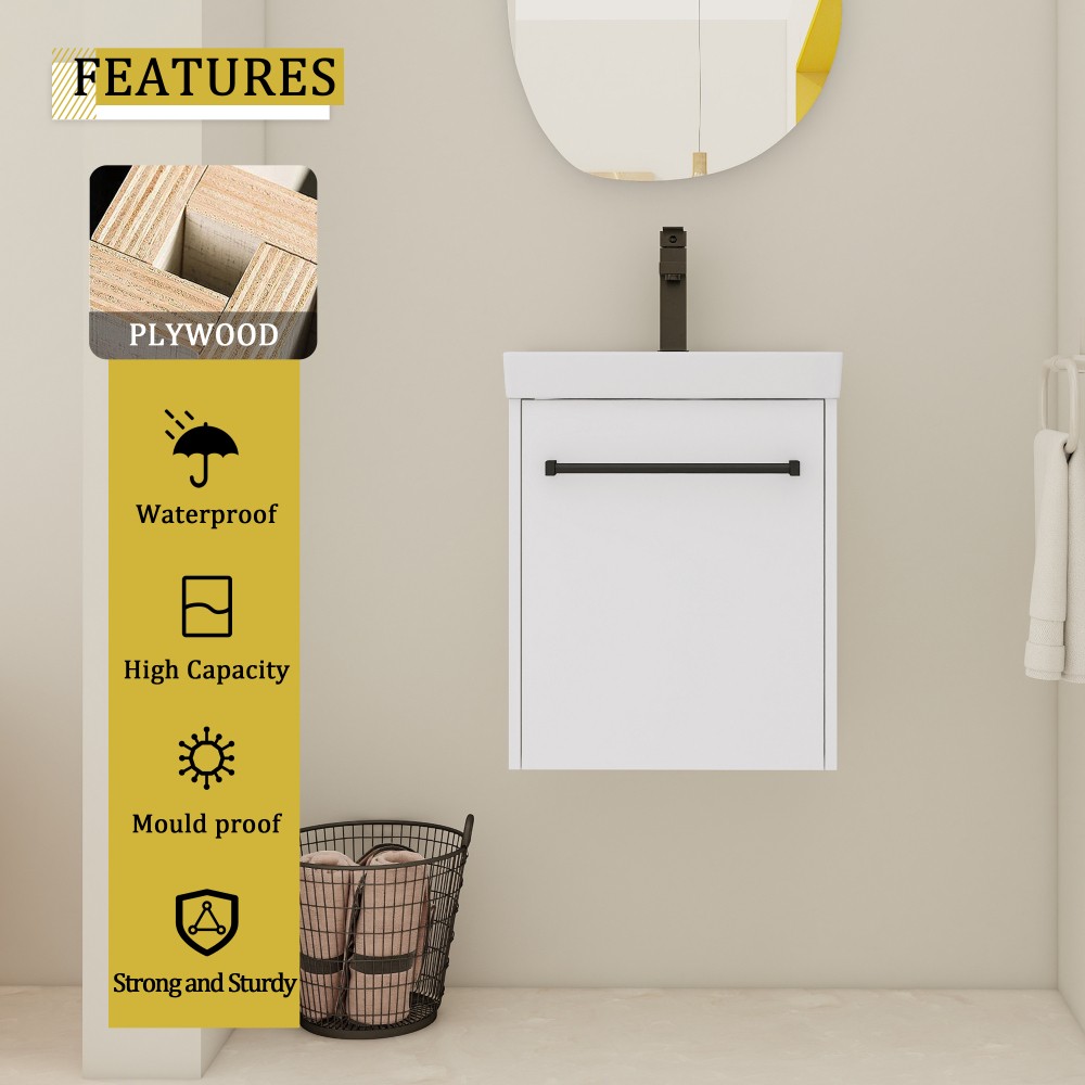 Floating Wall Mounted Bathroom Vanity W Ceramic Sink Soft Close Cabinet Door