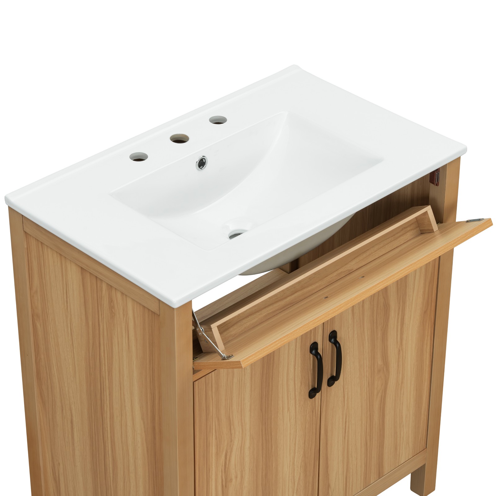 30″ Wood Bathroom Vanity with Solid Wood Frame, 2 Soft Close Doors,1 Flip Drawer