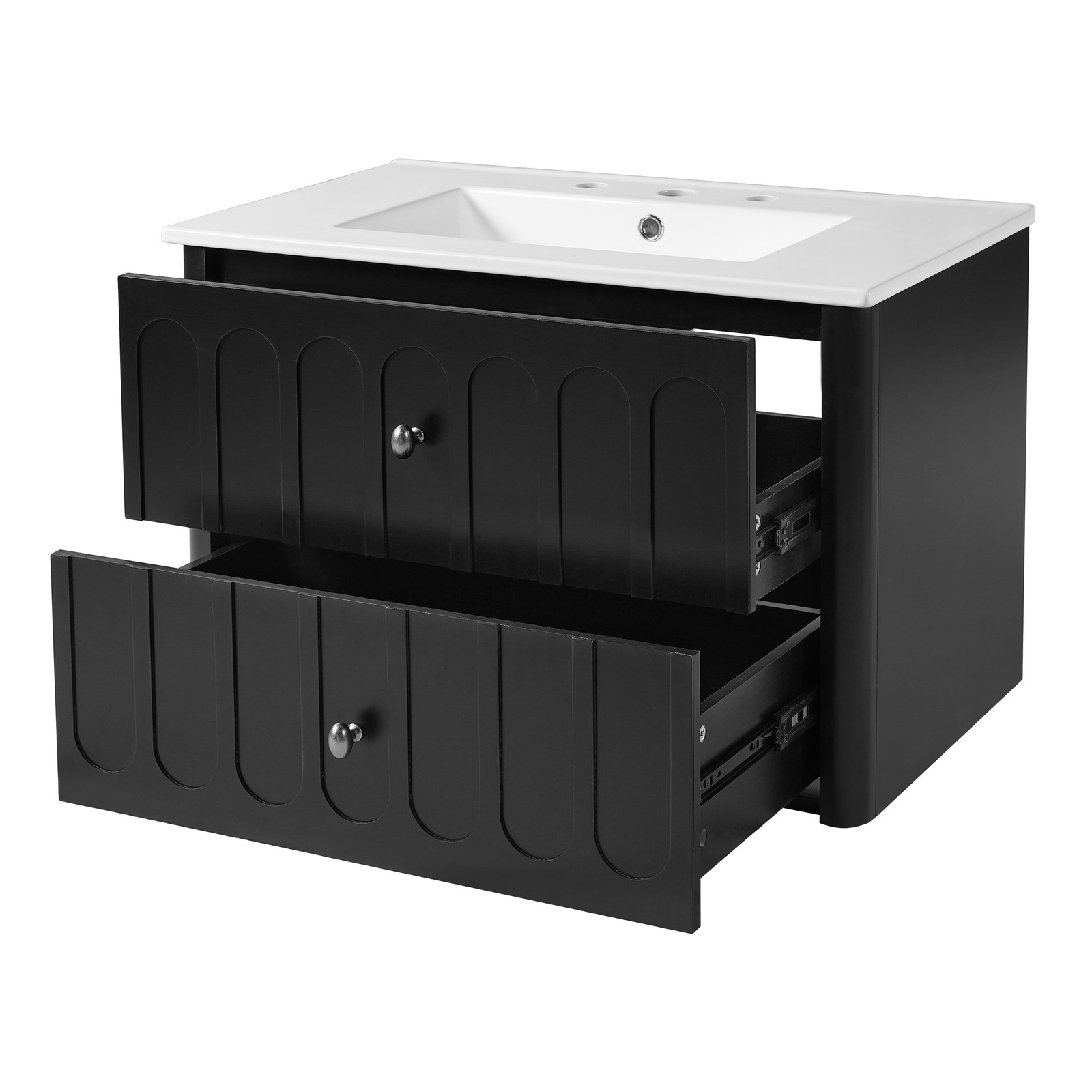 30″ Modern Bathroom Cabinet Floating Bathroom Vanity w/Oval Knobs & Round Edge